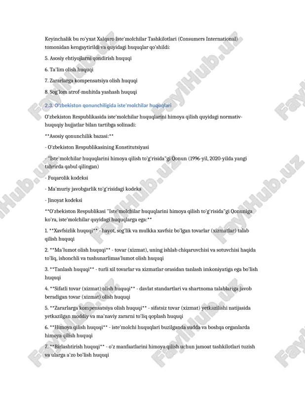 dom" do'konidan samsung markali televizor sotib oldi. televizor narxi 8 500 000 so'm edi. sotuvchi mahsulot sifatiga 1 yillik kafolat berdi va chekni topshirdi. uyga keltirib, televizorni o'rnatgandan keyin akmal 5 kun davomida hech qanday muammosiz foydalandi. ammo 6-kuni (21-oktyabr) televizor ekranida vertikal chiziqlar paydo bo'ldi va tasvirning yarmi ko'rinmay qoldi. akmal darhol do'konga murojaat qildi. keys metodikasi bo'yicha tahlil: **k - kim? (subjektlar)** **iste'molchi:** akmal rahimov - o'z huquqlarini bilmaydigan oddiy xaridor - mahsulot kafolat muddatida ekanligiga ishonadi - tez va adolatli yechim kutadi **sotuvchi:** "texnodom" do'koni - tovarlarni chakana savdosi bilan shug'ullanadi - kafolatli xizmat ko'rsatishga majbur - mijozlar bilan muammolarni hal qilish tajribasiga ega **ishlab chiqaruvchi:** samsung kompaniyasi - mahsulot sifati uchun javobgar - xalqaro standartlarga amal qiladi - o'z vakolatxonalari orqali xizmat ko'rsatadi **nazorat organi:** raqobatni rivojlantirish va iste'molchilar huquqlarini himoya qilish agentligi - iste'molchilar shikoyatlarini ko'rib chiqadi - sotuvchilarga nisbatan choralar ko'radi - qonunchilik buzilishini …