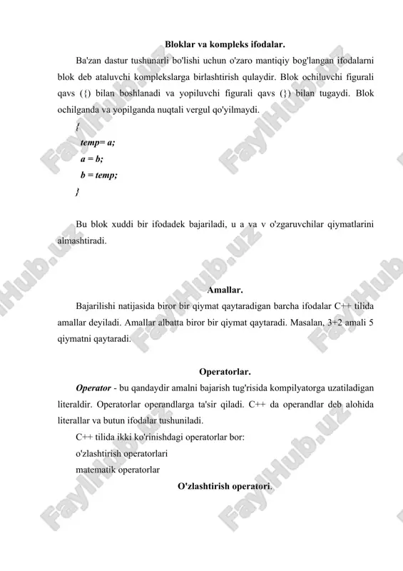 beramiz //agarda kattason kiymati kichikson // kiymatidan katta bo'lsa katta son //kichigiga koldiksiz bo'linishini tekshira- // miz. agarda u koldiksiz bo'linsa ular //teng yoki teng emasligini tekshiramiz. int birinchison, ikkinchison; cout > birinchison; cout > ikkinchison;; cout =ikkinchison;) if ( (birinchison%ikkinchison)==0) { if (birinchison==ikkinchison;) cout # include # include # include void main ( ) { { srand ( time (0)); int a[3][3], b[3][3],c[3][3], i, j, k; cout<<"\n"; cout<<"hosil bo'lgan yangi matrisa elementlari"; cout<<"\n"; for (i=0; i<3; i++) for (j=0; j<3; j++) a[i][j] = rand ( ); for (i=0; i<3; i++) for (j=0; j<3; j++) b[i][j] = rand ( ); for (i=0; i<3; i++) { for (j=0; j<3; j++) { c[i][j] = 0; cout<<"\n"; for (k=0; k<3; k++) c[i][j] = c[i][j] + a[i][k]*b[k][j]; cout <<" c="<<c[i][j]<<"\t"; } cout << endl; } cout<<"\n"; cout<<"davom etirish uchun ixtiyoriy klavishni bosing . . ."<<endl; cout<<"\n"; system("pause"); } } dastur ishga tusirib natija oladigan …