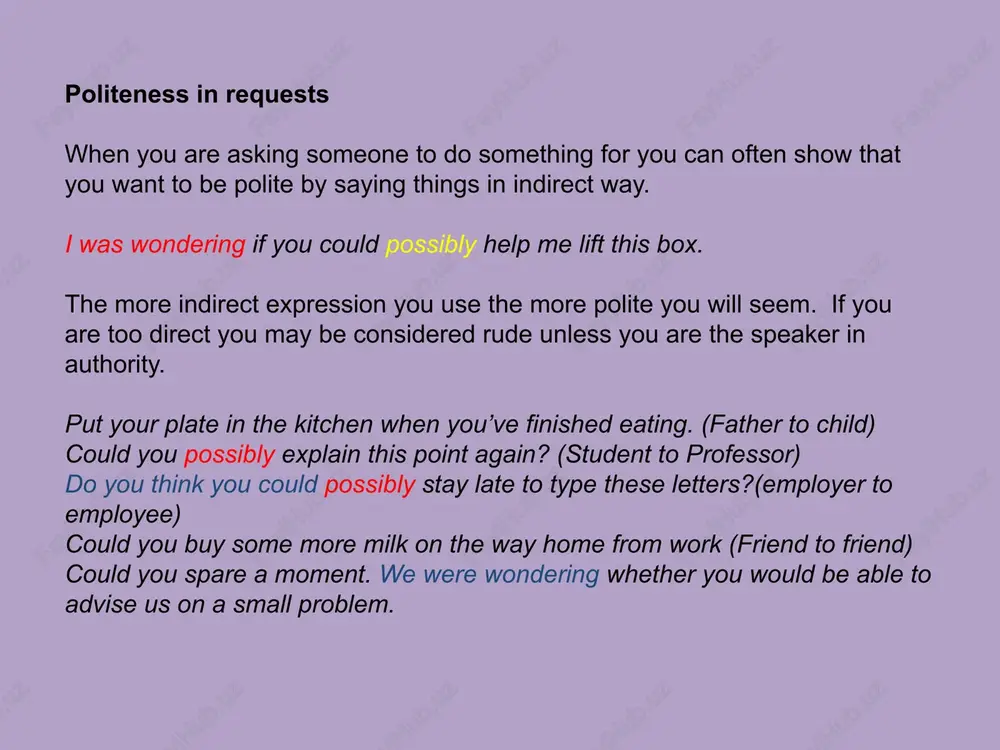 sh culture, when we say sorry to people we know well and care about a lot, it’s usual to make eye contact, and we might even put a hand on the person’s arm as we speak. now so far we’ve looked at short and simple ways to say sorry. these will get you a long way, but when you’ve done something more serious, you might want to say sorry and to say what you’re sorry for. how to … © bbc learning english 2007 saying sorry page 3 of 4 bbclearningenglish.com so let’s practice three ways to do this. it’s worth learning these three patterns because even in informal (everyday) situations, it’s polite (in english) to explain what you’re sorry about – people expect it! here’s an example of the first pattern. imagine you’re late for your english lesson. when you arrive, you tell the teacher – ‘i’m sorry i’m …