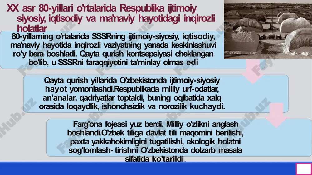 arkaz o’yinlari ochib berildi o'zbekistonda 1989 yilning ikkinchi yarmidan boshlangan o'zgarishlar gdlyan guruhiga nisbatan munosabatlarni ham keskin o'zgartirib yubordi. "paxta ishi" bilan bog'liq bo'lgan qonunbuzarliklarni fosh etish, begunoh kishilarni oqlashda o'zbekistonning yangi rahbari islom karimov boshchiligida keng ko'lamli ishlar boshlandi. bu ishlar markazdan hech qanday ruxsat so'ramasdan mustaqil tarzda olib borildi. shunday murakkab sharoitda ittifoqdosh respublikalar ichida birinchi bo'lib respublika bosh prokurori prezident islom karimovning tavsiyasiga ko'ra tayinlandi. yurtboshimiz bosh prokuror oldiga respublikamiz manfaatlarini himoya qilish, birinchi navbatda, "paxta ishi" bo'yicha nohaq qamalagan fuqarolarning haq- huquqini tiklash masalasini qo'ydi. o'zbekiston ssr oliy soveti prezidiumi 1989 yil 12 sentyabrda "paxtachilikda qo'shib yozishga yo'l qo'ygani uchun jinoiy javobgarlikka tortilgan kishilarni avf etish maqsadida hujjatlar tayyorlaydigan komissiya" tashkil etdi. bu komissiya tergov hujjatlarini o'zbekistonga qaytarib, minglab ishlarni qayta o'rgandi. o'zoq davom etgan mashaqqatli kurash natijasida, 2940 kishining haq- huquqi qayta tiklandi, 1015 kishi asossiz sudlangani aniqlandi. noqonuniy ravishda hibsga olingan vatandoshlarimiz ozodlikka chiqdi. …