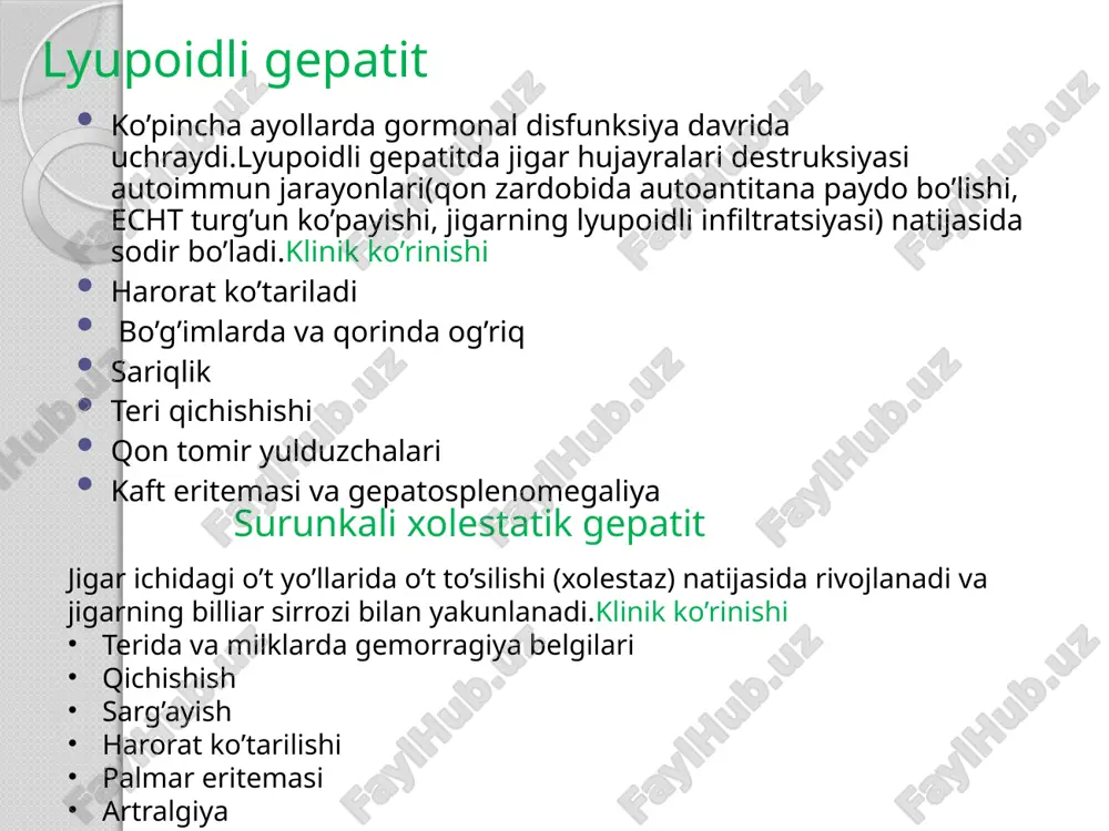 parhez stoli tayyorlandi bemorni labarator va rengen tekshiruvlarga tayyorlandi psixoterapiya o’tkazildi shifokor ko’satmasiga binoan vitaminlar, gepatoprotektorlar qilindi natijani baholash bemor ahvoli oldingidan ko’ra yaxshi. hayotiy muhim ko’rsatkichlari bir maromda,parhezga to’liq amal qilmoqda alkogol va toksik moddalardan voz kechgan og’riqlar kamaygan e’tiboringiz uchun rahmat image3.png image4.png image5.png image6.png