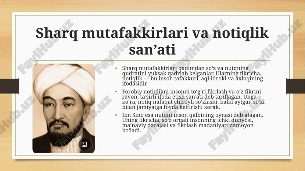 a qiziqish, ishonch va hurmat uyg‘otadi. shuning uchun har bir pedagog o‘z so‘z madaniyatini rivojlantirib borishi, notiqlik mahoratini takomillashtirishi zarur. chunki o‘qituvchi so‘zi — bu nafaqat ta’lim vositasi, balki qalblarga yo‘l topuvchi, tarbiyaviy kuchga ega san’atdir. etiboringiz uchun raxmat! image1.png image2.png image7.png image8.png image3.png image4.png /docprops/thumbnail.jpeg