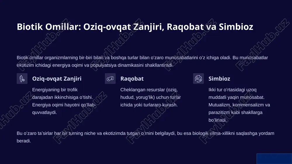 sirini kamaytirish, bioxilma-xillikni tiklash va ekotizim xizmatlarini saqlash boʻyicha aniq chora-tadbirlarni amalga oshirish. ekologik barqarorlik nafaqat tabiat uchun, balki insoniyatning yashash sharoitini saqlab qolish uchun ham zarurdir. 10 image1.png image2.png image3.png image4.png image5.png image6.png image7.png image8.png image9.png image10.png image11.png image12.png image13.png image14.png image15.png image16.png image17.png image18.png image19.png image20.png