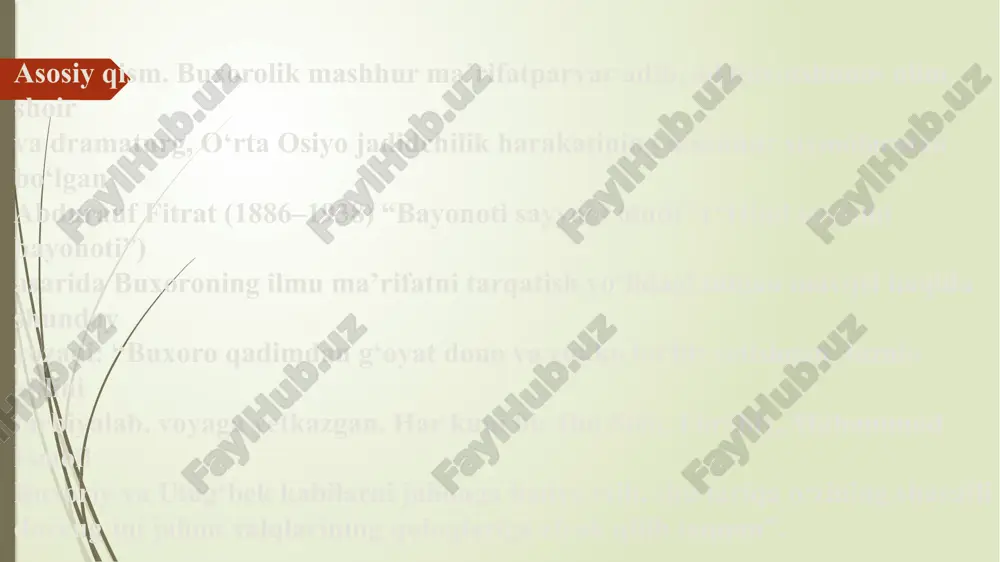 ochilguniga qadar tatar maktablarida ishlab, dars berish va o‘qitish yo‘llarini o‘rgangan. xususan, muallifning o‘zi bu haqda “tatar maktabida olti oy ishlab, tajriba orttirdim” – deya qayd etgan edi. 1907-yil buxoroda tatar nizomiddin sobitov (sobitiy) o‘z uyida qozi mir badriddin qozikalon ruxsati bilan tatar tilida yangi usul maktabini ochgan. nizom sobitiyning maktabi gavkushon mahallasidagi xolid burnashev hovlisiga ko‘chirilgandan so‘ng, ko‘p o‘tmasdan 1909-yilda mutaassib ruhoniylar tazyiqida ostonaqulbiy qushbegi tomonidan yopilgan. munavvarqori abdurashidxonov . 1908–1910-yillarga qadar, ya’ni yosh buxoroliklarning “tarbiyai atfol” (“bolalar tarbiyasi”) tashkiloti tuzilgunga qadar buxoroda ochilgan jadid maktablari, asosan tatar maktablari bo‘lib, ularda tatar muallimlar dars berishgan. yosh buxoroliklarning faol a’zolaridan bo‘lgan usmon xo‘janing qarindoshi latif xo‘ja (latif xo‘jayev) tomonidan ham gavkushon mahallasida yangi maktab ochilgan. shahar savdogarlari homiyligida ishlagan ushbu maktab 2 sinfdan iborat bo‘lib, sinfda 3 ta globus, kitoblar, partalar, doska, o‘quvchilarga beriladigan daftarlar bo‘lgan. bitta sinfda boshlang‘ich ta’lim oluvchilar, ikkinchisida esa olti oy ta’lim olganlar o‘qitilgan. darslarni usmonxo‘ja …