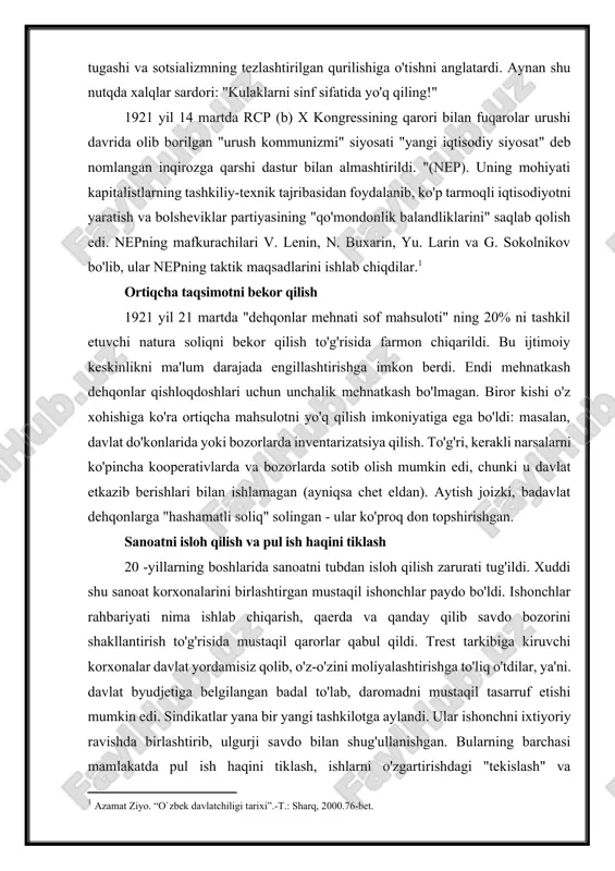 0 yangi rubl = 1 dukat). jahon valyuta bozorlarida chervontsi jahon valyutasiga va oltin rublga, chor rublining urushgacha bo'lgan kursi bo'yicha almashtirildi. 1 aqsh dollari uchun ular 1,94 rubl berishdi. kredit tizimi tiklandi 1921 yilda mamlakatda davlat banki tuzildi va sanoatni tijorat asosida kreditlash mumkin bo'ldi. shunday qilib, "urush kommunizmi" davrida chiqarib yuborilgan tovar-pul munosabatlari g'alaba bilan qaytdi. 1924 yilga kelib, rossiyaning 17 ta mustaqil banklari allaqachon kredit berishning turli shakllarini taklif qilishgan. bu sanoat va qishloq xo'jaligining rivojlanishiga qo'shimcha turtki berdi. besh yil ichida yaim 3 barobar, qishloq xo'jaligi mahsulotlari hajmi 2 barobar, sanoat ishlab chiqarishining o'sishi 1927 yilda 13%ni tashkil etdi. tadbirkorlikni rivojlantirish 1921 yilda odamlarga tadbirkorlik bilan shug'ullanish imkonini beradigan umumiy mehnat xizmati to'g'risidagi qonun bekor qilindi. do'kon javonlari tezda oziq -ovqat va turli xil tovarlar bilan to'ldirila boshladi. katta shaharlarda keyingi sovetlarning oldingi "torgsinlar" ochildi "qayin"bu erda siz juda qimmat narsalarni sotib olishingiz mumkin edi, lekin …