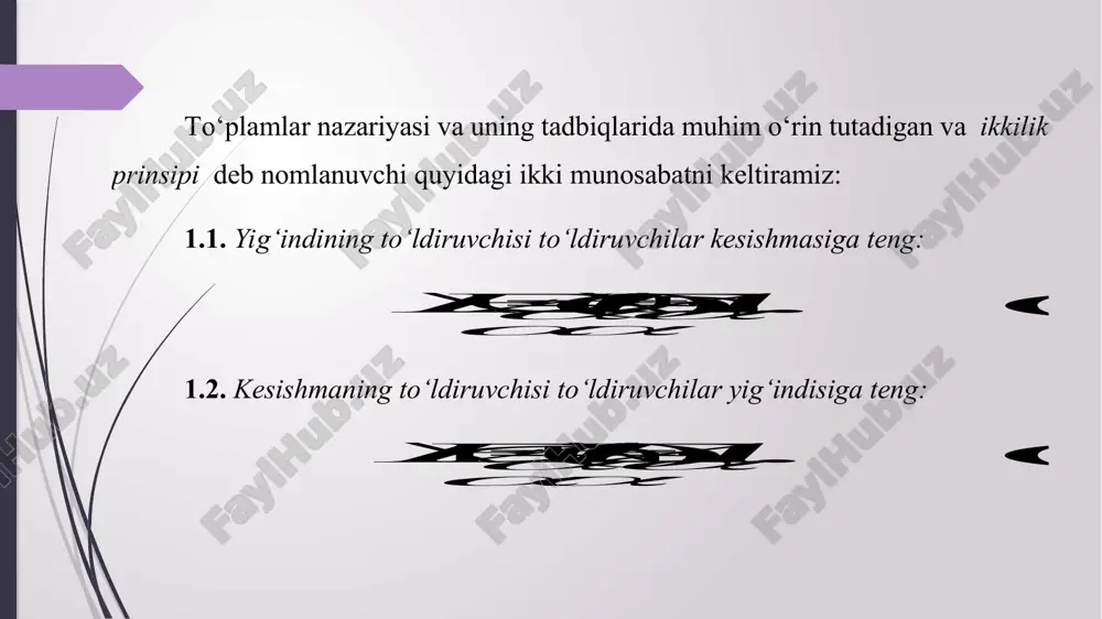 f. agar m to‘plam bilan natural sonlar t o‘plami o‘rtasida biyektiv moslik o‘rnatish mumkin bo‘lsa, m ga sanoqli to‘plam deyiladi. boshqacha ta’riflasak, agar m to‘plam elementlarini natural sonlar vositasida  ,,,, 21 n aaa cheksiz ketma-ketlik ko‘rinishida nomerlab chiqish mumkin b o‘lsa, m ga sanoqli to‘plam deyiladi. misol. z butun sonlar to‘plami. butun sonlar t o‘plami va natural sonlar to‘plami o‘rtasida biyektiv moslik quyidagi usul bilan o‘rnatiladi:      0.<,2 0,1,2 =)(,: nagarn nagarn nfnzf