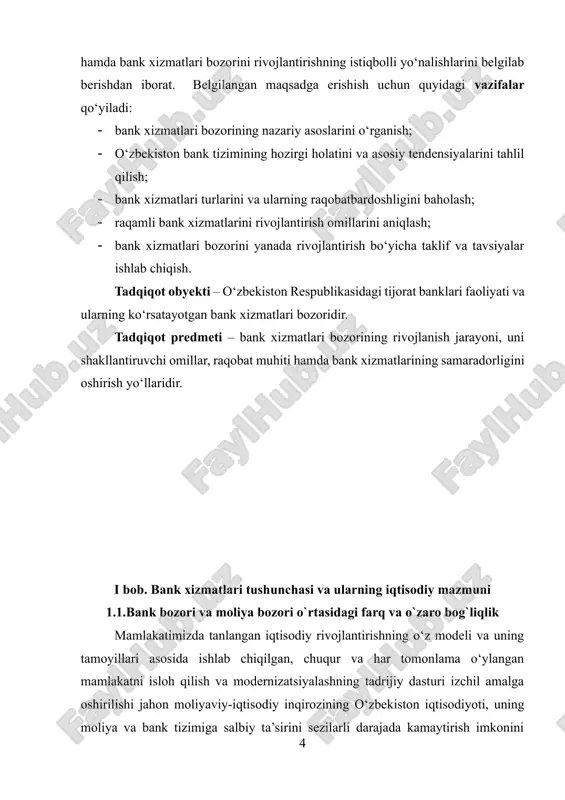oliyaviy instrumentlarni joriy etish va obligatsiyalar chiqarish orqali, bank xizmatlari ko‘lamini yanada kengaytirish, ilg‘or axborot texnologiyalari asosida bank tizimini rivojlantirish zarur.”, deb ta’kidlaganlar. rivojlangan mamlakatlar iqtisodiyotida tijorat banklarining moliya bozoridagi faoliyati yuqori daromad keltiruvchi yo‘nalishlaridan biri hisoblanadi va banklarning likvidliligini ta’minlaydi. banklarning moliya bozoridagi faoliyati turli xil qimmatbaho qog‘ozlar: oddiy va imtiyozli aksiyalar, obligatsiyalar, davlat qarzdorlik majburiyatlari, depozit sertifikatlari, veksel va boshqalarga mablag‘larini qo‘yish orqali amalga oshiriladi. o‘z likvidliligini ta’minlash maqsadida banklar uncha katta bo‘lmagan summani boshqa qimmatli qog‘ozlarga: bank aktseptlari, qimmatli qog‘ozlar bozoridagi tijorat qog‘ozlarini, brokerlik ssudalar va tovar-kredit korporatsiyalarini sertifikatlariga qo‘yishadi. daromadlikni ta’minlash maqsadida, lekin likvidliligini xavf ostiga qo‘ygan holda banklar o‘z mablag‘larini ba’zi bir hukumat muassasalari obligatsiyalari va korporatsilarning birinchi darajali obligatsiyalariga investitsiya qiladilar. tijorat banki fond bozori ishtirokchilaridan biri bo‘lib, qimmatli qog‘ozlar bilan emitent, investitsiya, brokerlik, dilerlik faoliyatini amalga oshiradi, shuningdek, ular bilan boshqa operatsiyalarni amalga oshiradi. banklar moliya bozorida moliyaviy vositachi va professional ishtirokchi sifatida …