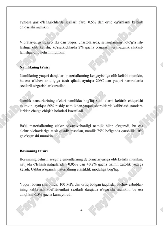 bosimning o'zgarishlarini nazorat qilish va ularni ±0.1°c, ±2% rh va ±1 hpa chegarasida ushlab turish muhim. vibratsiyani kamaytirish uchun uskunani maxsus damping platformalariga o'rnatish, shuningdek, tashqi elektromagnit maydonlarning ta'sirini kamaytirish uchun ekranlash usullaridan foydalanish maqsadga muvofiqdir. metrologik uskunalarni kalibrlash va sozlashni muntazam ravishda o'tkazish, uskunaning aniqlik darajasini saqlash va o'lchash xatoliklarini 0.001% dan kamroq darajada ushlab turishga yordam beradi. kalibrlash va kompensatsiya kalibrlash jarayoni asbobning ko'rsatkichlarini etalon qiymatlar bilan taqqoslash orqali aniqlikni oshiradi, xatoliklar 0.01% gacha kamayishi mumkin. kompensatsiya usullari haroratning o'zgarishi (masalan, ±5°c) natijasida yuzaga keladigan o'lchov xatoliklarini kamaytirish uchun elektronik sxemalardan foydalanadi. kalibrlash intervali asbobning barqarorligiga bog'liq; yuqori aniqlik talab etilsa, har 6-12 oyda bir marta kalibrlash zarur, aks holda 24 oyga uzaytiriladi. atrof-muhitni nazorat qilish atrof-muhitni nazorat qilish, haroratni barqarorlashtirishni o'z ichiga oladi, bu 20°c ± 1°c doirasida uskunaning aniqligi uchun juda muhimdir. namlikni nazorat qilish 30% dan 60% gacha bo'lgan nisbiy namlikni saqlashni anglatadi, bu korroziyani …