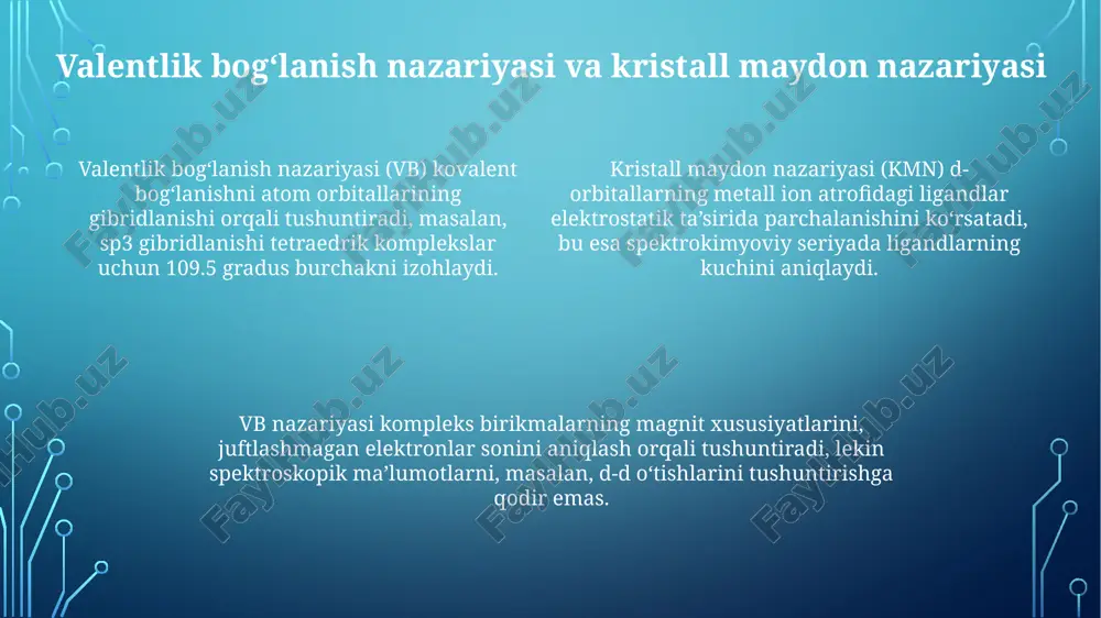 murakkab birikmalardagi kimyoviy bog'lanish tushunchalari - Page 4