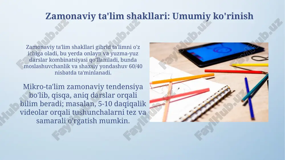 chi, o'quvchini mustaqil fikrlashga undaydigan murabbiy va yo'naltiruvchi sifatida namoyon bo'ladi. zamonaviy o'qituvchi steam (science, technology, engineering, arts, mathematics) yondashuvini qo'llab, 4k (critical thinking, communication, collaboration, creativity) kompetensiyalarini shakllantirishga e'tibor qaratadi. xulosa xulosa darsning muhim yakuni boʻlib, 5-10 daqiqa vaqtni oladi, bunda asosiy gʻoyalar, tushunchalar 3-4 ta muhim jihat orqali qayta taʼkidlanadi. yaxshi xulosa oʻquvchilarning xotirasida 70-80% maʼlumotni saqlab qolishga yordam beradi, shuningdek, kelajakdagi darslar uchun 2-3 ta asosiy savollarni oʻrtaga tashlaydi. e'tiboringiz uchun rahmat image4.png image6.jpg image7.jpg image8.jpg image9.jpg image10.jpg image11.jpg image12.jpg image13.jpg image14.jpg image15.jpg image16.jpg image17.jpg image18.jpg image19.jpg image20.jpg image21.jpg image22.jpg image3.jpeg