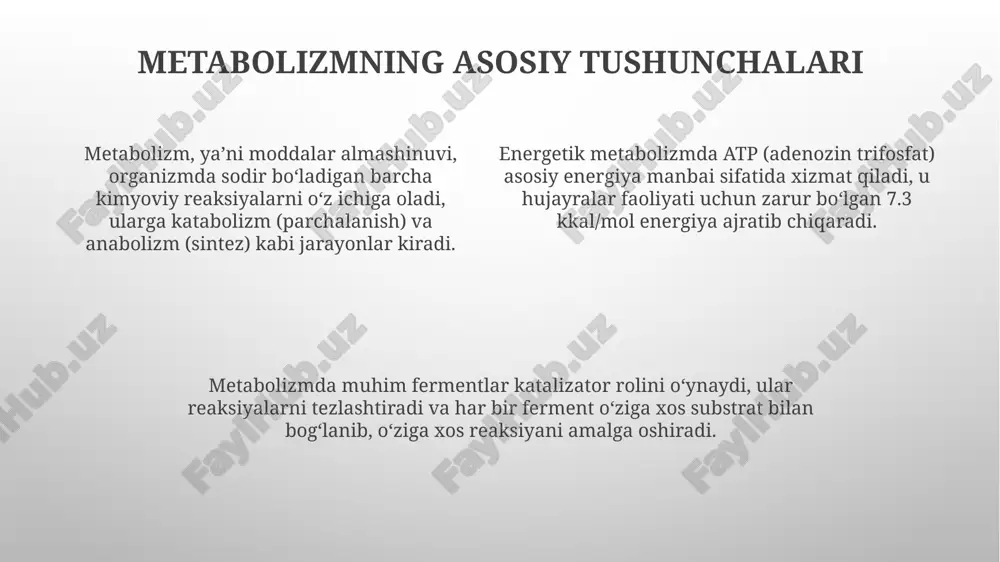 u esa oksidlanish fosforlanishi (oxphos) kabi hujayra energiyasi ishlab chiqarish jarayonlariga ta'sir qiladi. mitoxondrial kasalliklar fermentlar (masalan, piruvat dehidrogenaza kompleksi) yoki transport oqsillarining nuqsonlari bilan bog'liq bo'lishi mumkin, bu esa metabolik buzilishlar va energiya yetishmovchiligiga olib keladi. ko'pgina mitoxondrial kasalliklar bir nechta organ tizimlariga ta'sir qiladi, chunki mitoxondriyalarning disfunktsiyasi ayniqsa energiya talab qiladigan to'qimalarga (miya, mushaklar, yurak) ta'sir etadi. neyrometabolik kasalliklar ko'pgina neyrometabolik kasalliklar genetik mutatsiyalar natijasida kelib chiqadi, ular fermentlarning yetishmovchiligiga sabab bo'ladi va bu metabolik yo'llar bo'ylab toksik metabolitlarning to'planishiga olib keladi. neyrometabolik kasalliklar ko'pincha mitoxondrial disfunktsiyani o'z ichiga oladi, atp ishlab chiqarishning buzilishiga olib keladi, bu esa energiya talab qiladigan organlarga ta'sir qiladi, ayniqsa miya va mushaklarga ta'sir ko'rsatadi. neyrometabolik buzilishlar orasida fenilketonuriya (pku) kabi amino kislota metabolizmining buzilishi mavjud bo'lib, bu fenilalanin darajasining ko'tarilishiga va miyaning shikastlanishiga olib keladi, ayniqsa davolanmasa. metabolik skrining va diagnostika metabolik skrining yangi tug'ilgan chaqaloqlarda 30 dan ortiq metabolik kasalliklarni aniqlashga …