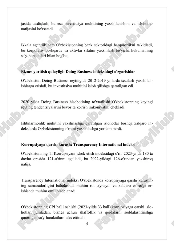 larni baholashni aks ettiradi. 2018-yilgi jsst ma'lumotlariga ko'ra, o'zbekistonning universal sog'liqni saqlash qamrovi indeksi (uhc) 60 dan yuqori. bu tibbiy xizmatlardan foydalanish imkoniyatini ko'rsatadi. jsstning kasalliklarga qarshi kurash dasturlari, masalan, immunizatsiya, o'zbekistonda bolalar o'limini kamaytirishga yordam berdi. emash qamrovi 95% dan yuqori baholangan. barqaror rivojlanish maqsadlari (brm) indeksidagi o'zbekiston oʻzbekiston brm indeksida 2023-yilda 71.7 ball bilan 64-oʻrinni egalladi, bu 2015-yildagi 56.6 ball va 95-oʻringa nisbatan sezilarli yaxshilanishdir. oʻzbekiston bmtning barqaror rivojlanish maqsadlariga erishishda, ayniqsa "sanoat, innovatsiya va infratuzilma" (brm 9) yoʻnalishida sezilarli muvaffaqiyatlarga erishmoqda. oʻzbekistonning brm indeksidagi oʻsishi, davlat siyosatida "hech kimni ortda qoldirmaslik" tamoyiliga asoslangan inklyuziv iqtisodiy oʻsishga qaratilgan islohotlar bilan bogʻliq. ommaviy axborot vositalari erkinligi: reporters without borders indeksi reporters without borders indeksi o'zbekistonning matbuot erkinligi bo'yicha ko'rsatkichlari 2022-yilda 157-o'rindan 2023-yilda 133-o'ringa ko'tarilganini ko'rsatadi, bu sezilarli yaxshilanishdir. o'zbekistonning rsf indeksidagi o'rni oshishi, hukumatning ommaviy axborot vositalariga nisbatan bosimni kamaytirish, qonunchilikni liberallashtirish va jurnalistlar uchun sharoitlarni yaxshilashga qaratilgan islohotlar …