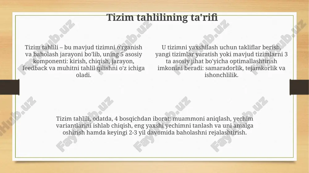 a'sir qilmasligini tasdiqlaydi. integratsiya jarayoni bir nechta individual sinovdan o'tgan modullarni yagona tizimga birlashtiradi, bu jarayon 5 bosqichda sodir bo'lib, tizimning umumiy barqarorligini ta'minlaydi. joriy etish va baholash tizimning ishlashi davomida 12 oylik baholash natijalari asosida yangilanishlar va takomillashtirishlar kiritiladi, bu esa uzluksiz sifatni ta'minlaydi. joriy etish bosqichi 80% dasturiy ta'minotni sinovdan o'tkazishni, foydalanuvchi qo'llanmalarini yaratishni va tizimning ishga tushirilishini ta'minlaydi, bu xatolarni kamaytirishga yordam beradi. baholashda foydalanuvchi fikrlari, ishlash ko'rsatkichlari (masalan, javob vaqti 2 sekunddan kam) va xarajatlarni tahlil qilish, 360 gradusli audit muhim rol o'ynaydi. xulosa xulosa bosqichi tizimning maqsadi to‘liq amalga oshirilganligini baholaydi. bu maqsadlar 95% yoki undan yuqori aniqlikda bajarilganligini tekshirishni o'z ichiga olishi mumkin. xulosa, odatda, 10 dan ortiq asosiy ko'rsatkich (kpi) bo'yicha tizim ishlashi to'g'risida hisobot beradi, masalan, javob berish vaqti va ishlov berish hajmi kabi muhim bo'ladi. xulosa bosqichi 3-bosqichda aniqlangan muvaffaqiyat mezonlariga erishilganligini tasdiqlaydi. agar muvaffaqiyatga erishilmasa, keyingi 4-bosqichda qayta ko'rib chiqish …
