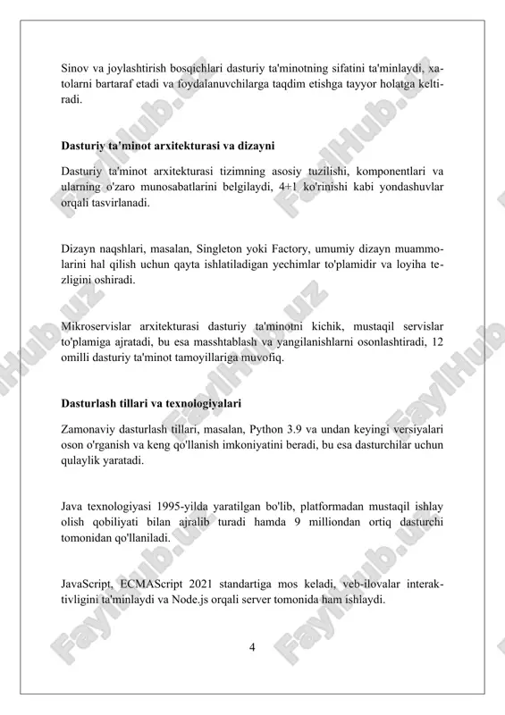 mkorlikni oshirishga qaratilgan amaliyotlar to'plamidir. agile'ning sprintlari va devops'ning avtomatlashtirilgan ci/cd (continuous integration/continuous deployment) quvurlari mahsulotni tezroq va ishonchli tarzda yetkazish uchun birgalikda ishlaydi. bulutli hisoblash va dasturiy ta'minot muhandisligi bulutli hisoblash, dasturiy ta'minot muhandisligida serverlarni boshqarish xarajatlarini kamaytiradi, chunki 99% resurslar masofadan turib, virtual tarzda taqdim etiladi. dasturiy ta'minot ishlab chiquvchilari 80% ko'proq moslashuvchanlikka erishadilar, bulutli platformalar yordamida dasturlarni tezkor yaratish va joylashtirish imkoniyatiga ega bo'ladilar. bulutli hisoblash orqali dasturiy ta'minot muhandislari, 5 barobar tezroq prototiplash va testlash imkoniyatiga ega, bu esa mahsulotni bozorga chiqarish vaqtini qisqartiradi. sun'iy intellekt va mashinalarni o'rganish dasturiy ta'minot muhandisligida sun'iy intellekt (si) dasturiy ta'minot muhandisligida avtomatlashtirish uchun ishlatiladi. masalan, 70% test jarayonlarini avtomatlashtirish mumkin, bu esa xatolarni kamaytiradi. mashinalarni o'rganish algoritmlari dasturiy ta'minot loyihalarini baholash uchun ishlatiladi. ular 95% aniqlik bilan potentsial xavflarni aniqlashi va resurslarni optimallashtirishi mumkin. si va ml dasturiy ta'minotni ishlab chiqishda kod yozishni tezlashtiradi. misol uchun, github copilot kabi …