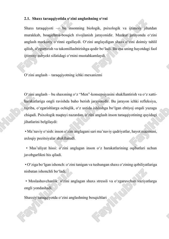 qarish huquqiga ega bo‘lsa-da, bu erkinlik cheklanmagan emas. psixologik nuqtai nazardan olib qaralganda, o‘zboshimchalik va o‘z-o‘zini boshqarish inson ongining, axloqiy qarashlari va ijtimoiy ongining natijasi sifatida talqin qilinadi. o‘zboshimchalik – bu nima? o‘zboshimchalik odatda insonning ichki istak va ehtiyojlariga asoslanib, tashqi me’yor va ijtimoiy qoidalardan chetga chiqqan holda harakat qilishi bilan tavsiflanadi. bu holatda inson o‘zini atrofdagilarning fikri yoki ijtimoiy talablar bilan cheklamasdan, faqat o‘z manfaat va istaklari asosida qaror qabul qiladi. o‘zboshimchalik salbiy konnotatsiyaga ega bo‘lishi mumkin, ayniqsa bu harakatlar jamiyatda qabul qilingan qoidalarga zid bo‘lsa. ammo o‘zboshimchalik har doim ham salbiy emas. masalan, kreativlik, mustaqil fikrlash va innovatsion yondashuvlar ko‘pincha ana shunday “chegaralardan chiqish” bilan bog‘liq. shunday bo‘lsa-da, o‘zboshimchalikning ijtimoiy muvozanatni buzadigan ko‘rinishlari – mas’uliyatsizlik, qoidabuzarlik, tajovuzkorlik – ijtimoiy rivojlanish va shaxsiy taraqqiyotga salbiy ta’sir ko‘rsatadi. o‘z-o‘zini boshqarish – ichki intizom va ijtimoiy uyg‘unlik o‘z-o‘zini boshqarish bu – insonning o‘z harakatlari, his-tuyg‘ulari, fikrlari va qarorlarini ongli ravishda nazorat …
