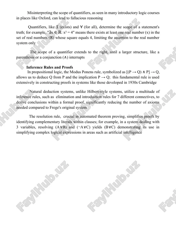 ue or false), enabling us to determine the validity of complex inferences involving 2 or more propositions like "socrates is a man" and "all men are mortal" truth tables, a fundamental tool in propositional logic, systematically evaluate the truth value of compound propositions (like conjunctions or disjunctions) based on the truth values of their component statements, offering a structured method to analyze 16 possible truth value combinations for four propositional variables quantifiers and their scope misinterpreting the scope of quantifiers, as seen in many introductory logic courses in places like oxford, can lead to fallacious reasoning quantifiers, like ∃ (exists) and ∀ (for all), determine the scope of a statement's truth; for example, "∃x ∈ ℝ: x² = 4" means there exists at least one real number (x) in the set of real numbers (ℝ) whose square equals 4, limiting the assertion to the real number system only the scope …