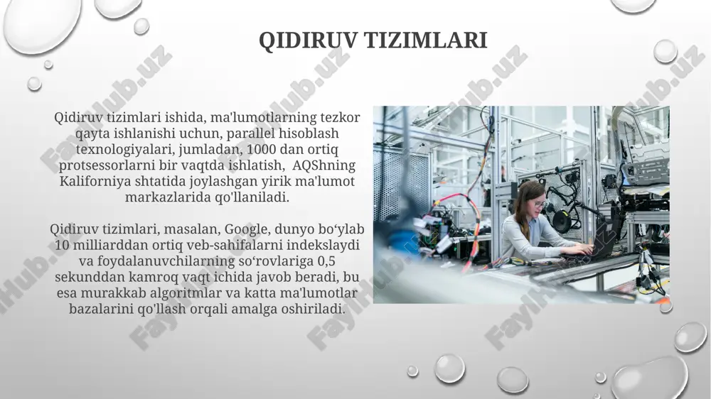 otlarni saqlash va tartibga solish imkonini beradi, bu esa ma'lumotlarni boshqarish va qidiruv jarayonlarini sezilarli darajada soddalashtiradi. o'zbekistonning yirik korxonalarida 5000 dan ortiq xodimlar fayl boshqaruv tizimlaridan, masalan, documentum yoki sharepoint kabi, foydalanib, ma'lumotlarni samarali tartibga solishadi va tezkor qidiruvni amalga oshiradilar. e'tiboringiz uchun rahmat @taqdimot_robot image3.png image4.jpg image5.jpg image6.jpg image7.jpg image8.jpg image9.jpg image10.jpg image11.jpg image12.jpg image13.jpg image14.jpg image15.jpg image16.jpg image1.png