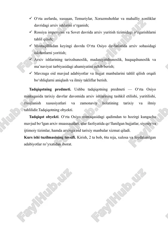 tirish, to‘g‘ri saqlash va zarur hollarda tezkor foydalanish imkoniyatlarini yaratishni anglatadi. har qanday tashkilot yoki idoraning samarali faoliyati hujjatlar aylanishining to‘g‘ri yo‘lga qo‘yilganiga bog‘liq. agar hujjatlar tizimli yuritilmasa, bu boshqaruvda xatolarga, huquqiy va moliyaviy nizolarga olib kelishi mumkin. shu boisdan tashkilotlarda hujjat aylanishini tartibga soluvchi ichki nizomlar, yo‘riqnomalar va boshqa me’yoriy hujjatlar ishlab chiqilishi lozim. hujjatlar saqlanishi ularning toifasiga, ahamiyat darajasiga va yuridik kuchiga ko‘ra belgilanadi. doimiy saqlanadigan hujjatlar orasida tarixiy, ilmiy, huquqiy va ijtimoiy ahamiyatga ega bo‘lgan materiallar mavjud. ularni saqlash va tasniflash arxivshunoslar zimmasiga katta mas’uliyat yuklaydi. elektron hujjatlar davrida arxivlar oldida yangi muammolar yuzaga keldi. raqamli hujjatlarning texnik jihatdan ishonchli saqlanishi, ularning doimiy foydalanishga yaroqli holatda bo‘lishi, elektron formatdagi arxiv tizimlarining yaratilishi dolzarb masalaga aylandi. bu borada xalqaro tajriba va ilg‘or texnologiyalarni o‘rganish muhim ahamiyat kasb etadi. zamonaviy arxivshunoslik nafaqat tarixiy hujjatlarni saqlash bilan cheklanmaydi, balki ular ustida ilmiy izlanishlar olib borish, hujjatlar metama’lumotlarini yaratish, foydalanuvchilarga qulay …