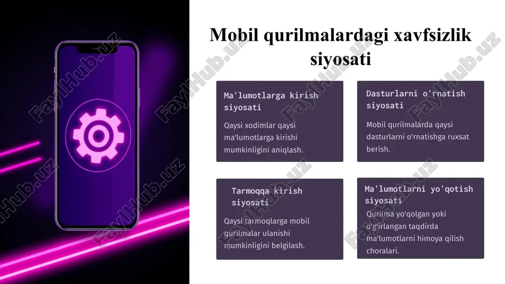 trik maʼlumotlar orqali amalga oshiriladi. autentifikatsiya sinxronizatsiya shifrlangan maʼlumotlar bulutli xizmatlarda xavfsiz saqlanishi va sinxronizatsiya qilinishi mumkin. maʼlumotlarni shifrlash dasturlari mobil qurilmalardagi muhim va shaxsiy maʼlumotlarni himoya qilishning eng samarali usullaridan biri hisoblanadi. ular fayllar, papkalar, hatto butun xotira qurilmalarini shifrlash imkonini beradi. zamonaviy shifrlash dasturlari odatda aes-256 kabi kuchli shifrlash algoritmlaridan foydalanadi, bu esa maʼlumotlarni deyarli buzib boʻlmaydigan darajada himoyalaydi. bunday dasturlar, shuningdek, qurilma yoʻqolgan yoki oʻgʻirlangan taqdirda ham maʼlumotlarning xavfsizligini taʼminlaydi. 10 parollarni boshqarish dasturlari funksiya tavsif afzalligi parollarni saqlash barcha parollarni xavfsiz shifrlangan bazada saqlaydi parollarni eslab qolish zarurati yoʻqoladi parol generatori murakkab va xavfsiz parollarni avtomatik yaratadi kuchsiz parollardan foydalanish xavfi kamayadi autotoidlash saytlarga kirishda parollarni avtomatik toʻldiradi qulay va tez kirish imkoniyati sinxronizatsiya turli qurilmalar oʻrtasida maʼlumotlarni sinxronlashtiradi har doim va har yerda parollarga kirish imkoniyati parollarni boshqarish dasturlari foydalanuvchilarga koʻplab murakkab parollarni xavfsiz saqlash va ulardan foydalanish imkonini beradi. bu dasturlar odatda master-parol yordamida …