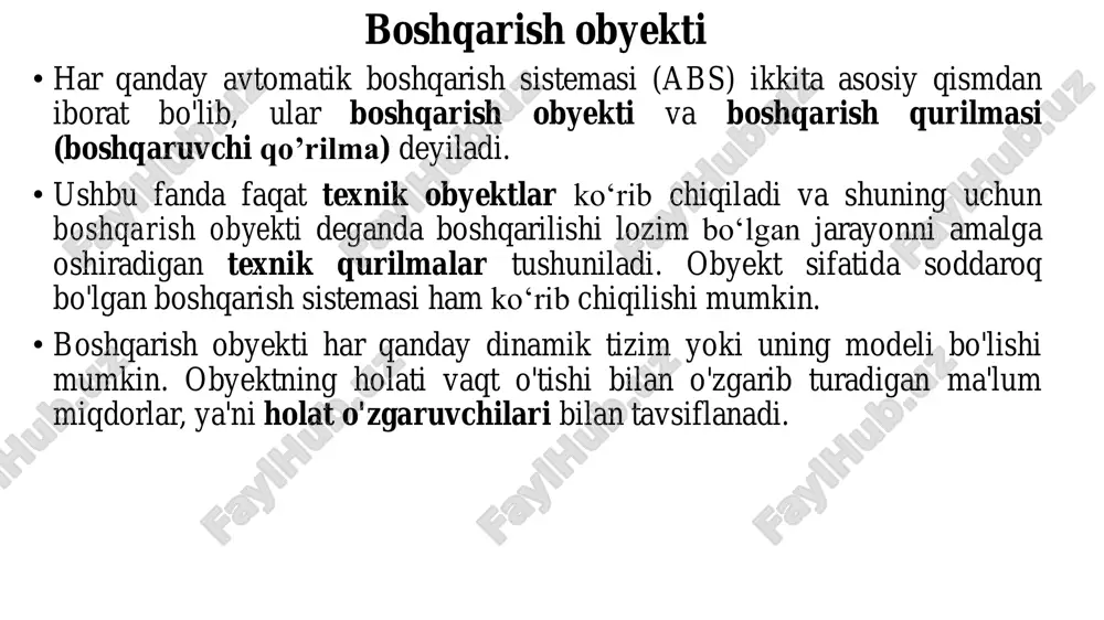 sil qiladi. 5.ijrochi qurilma — regulyator signali asosida tizimga ta’sir ko‘rsatadi (masalan, nasos, motor). ghm (aralash (gibrid) hisoblash mashinasi), yoki kombinatsiyalashtirilgan hisoblash mashinasi, raqamli va uzluksiz shaklda ifodalangan axborotlar bilan ishlaydi. ular o‘zida ahm va rhm afzalliklarini mujassamlashtirgan bo‘ladi. ghm ni murakkab tez ishlovchi texnik majmualarni boshqarish masalalarini hal qilishda foydalanish maqsadga muvofiqdir. programmable automation control systems (pac) programmable logic controller (plc) boshqaruv tuzilmalari ikkita katta sinfga bo'linadi: 1. avtomatlashtirilgan boshqarish tizimi 2. avtomatik boshqaruv tizimi avtomatlashtirilgan boshqarish tizimi — (avtomatizirovannaya sistema upravleniya- asu) - boshqaruv tsiklida inson ishtirok etadi. ya’ni bu tizimda boshqarish vazifasini bir qismi avtomatik boshqarish qurilmasida bajariladi, bir qismi (ayniqsa, muhim va murakkab qismi) ni esa inson bajaradi. https://ru.wikipedia.org/wiki/%d0%90%d0%b2%d1%82%d0%be%d0%bc%d0%b0%d1%82%d0%b8%d0%b7%d0%b8%d1%80%d0%be%d0%b2%d0%b0%d0%bd%d0%bd%d0%b0%d1%8f_%d1%81%d0%b8%d1%81%d1%82%d0%b5%d0%bc%d0%b0_%d1%83%d0%bf%d1%80%d0%b0%d0%b2%d0%bb%d0%b5%d0%bd%d0%b8%d1%8f avtomatlashtirilgan boshqarish tizimi • avtomatlashtirilgan boshqarish tizimi (qisqartirilgan acs/abt) - texnologik jarayon, ishlab chiqarish, korxona doirasidagi turli jarayonlarni boshqarish uchun mo'ljallangan apparat va dasturiy ta'minotlar majmui hisoblanadi. avtomatlashtirilgan boshqarish tizimi turli sohalarda, energetika, transport va hokazolarda qo'llaniladi. …