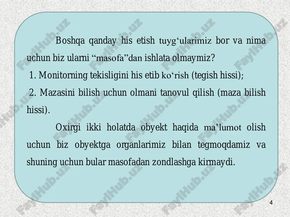 erlar, lazerlar, radio chastotalarni tutuvchi qurilmalar, radar tizimlar, tovush lokatorlar, issiqlik qurilmalari, seysmograflar, magnetometrlar, gravimetrlar, stsintillyatsion o‘lchagichlar va boshqa vositalar yordamida o‘lchangan. 11 kanada masofadan zondlash markazi (canada centre for remote sensing (ccrs)) tomonidan quyidagicha soddaroq ta’rif berilgan: masofadan zondlash to‘g‘ridan-to‘g‘ri aloqada bo‘lmasdan turib yer yuzasi haqida ma’lumotlar olish haqidagi fandir. bu esa qaytgan va ajralib chiqqan energiyani yozib olish, qayta ishlash, tahlil qilish va ma’lumotlarni tadbiq qilish orqali amalga oshiriladi. quyida boshqa bir alternativ ta’rif keltirilgan: masofadan zondlash – yer yuzasi, okeanlar va atmosferadagi (quyosh tizimidagi boshqa jismlarning tashqi qismi, osmondagi yulduz va galaktika) tafsilot va obyektlar haqida ma’lumot yaratish maqsadida geofazoviy ma’lumotlar olish va qayta ishlash uchun nurlanish hamda kuch maydonlaridan namuna olish texnologiyasi haqidagi fandir. 12 janubiy karolina universitetidan jon jensen masofadan zondlashga quyidagicha ikkita ta’rif bergan: 1. maksimal ta’rif: masofadan zondlash obyektga tegmasdan turib u haqida ma’lumot olish demakdir. bu ta’rif qisqa, oddiy, umumiy va esda …
