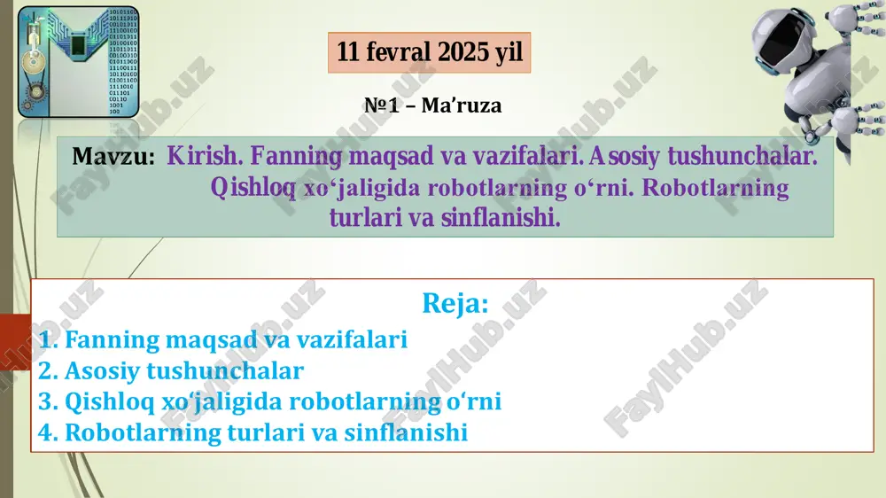 qishloq xo‘jaligida robotlarning o‘rni kundan-kunga ahamiyatli bo‘lib bormoqda. robotlar qishloq xo‘jaligi sohasida ishlab chiqarish samaradorligini oshirish, mehnat xarajatlarini kamaytirish va ekologik ta’sirni yo‘qotish uchun turli jarayonlarda ishlatiladi. ushbu robotlar ko‘plab vazifalarni samarali va aniq amalga oshirishga yordam beradi. quyida qishloq xo‘jaligida robotlarning ayrim muhim o‘rni haqida ma’lumot beriladi o‘simliklarni parvarishlash avtomatlashtirilgan ekish: robotlar o‘simliklarni parvarishlash, shu jumladan, urug’lantirish, suv berish va hosil terish kabi jarayonlarda foydalaniladi. masalan, avtonom robotlari hosilni samarali va zudlik bilan terishga yordam beradi. pestisidlar va gerbisidlardan foydalanish: robotlar qulaylik bilan o‘simliklarga zararli organizmlarning faoliyatiga qarshi kurashish uchun zararsiz pestisidlar yoki gerbisidlar qo‘llashda ancha aniq va samarali bo‘ladi. . hosilni terish va yig‘ish robotlar qishloq xo‘jaligida hosil terish jarayonini optimallashtirishda muhim rol o‘ynaydi. ushbu robotlar, avtomatlashtirilgan tizimlar va sensorlar orqali xo‘jaliklardan hosillarni yuklab, ularni samarali va kam xato bilan terishga imkon beradi. . avtonom qoziqlash robotlar avtopilot va gps tizimlaridan foydalaniladi. ushbu robotlar fermerlar uchun vaqt va …