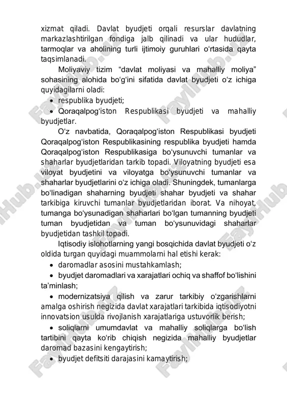 nchi navbatda, bu ijtimoiy ta’minot, sog‘liqni saqlash, ishsizlikni kamaytirish va boshqa xuddi shunday bir qancha muhim ijtimoiy ehtiyojlarni qondirishga tegishlidir. bu fondlar mablag‘larini shakllantirish va ulardan foydalanish davlat tomonidan o‘ziga xos bo‘lgan shakllar va metodlar yordamida amalga oshiriladi. shuning uchun ham ularni moliyaviy tizimning “davlat moliyasi va mahalliy moliya” sohasining alohida bo‘g‘ini sifatida ajratilishi maqsadga muvofiqdir. mablag‘lardan foydalanishning maqsadli yo‘naltirilganligi belgisi bo‘yicha byudjetdan tashqari davlat maxsus fondlarini quyidagi ikki guruhga bo‘lish mumkin: • ijtimoiy mo‘ljallangan (yo‘nalishga ega bo‘lgan) davlat maxsus fondlari; • tarmoqlararo va tarmoq xarakteriga ega bo‘lgan davlat maxsus fondlari. ayrim hollarda hududiy yo‘naltirilgan (mo‘ljallangan) davlat maqsadli fondlari tashkil qilinishi mumkin. davlat maqsadli fondlari moliyaviy tizim “davlat moliyasi va mahalliy moliya” sohasining alohida bo‘g‘ini sifatida quyidagilardan iborat bo‘lishi mumkin: • respublika yo‘l fondi; • o‘zbekiston respublikasi davlat mulkini boshqarish va tadbirkorlikni qo‘llab-quvvatlash davlat qo‘mitasining maxsus hisobvarag‘i; • ish bilan ta’minlashga ko‘maklashuvchi davlat fondi; • o‘zbekiston respublikasi byudjetdan tashqari pensiya …