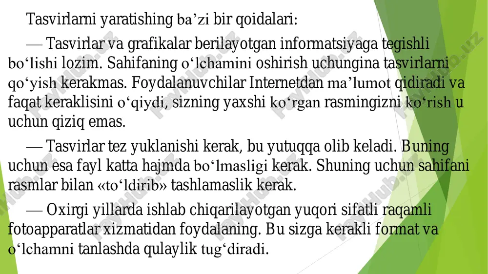 an videotasvirning tasvirlanish jarayoni boshlanishini bildirsa, fileopen parametri esa web sahifa kompyuterga toʻliq yuklanib boʻlgandan keyin darhol tasvirlanish jarayoni boshlanishini bildiradi. biz loop parametri orqali videorolikning necha marta tasvirlanishini boshqarishimiz mumkin. buning uchun tasvirlanishlar sonini loop parametriga qiymat sifatida berishimiz zarur. agar biz videorolikning takroriy tasvirlanishini doimiy ravishda takrorlanuvchi qilib qoʻymoqchi boʻlsak uholda loop parametriga infinite qiymatini berishimiz kerak boʻladi. tovushli fayllar. web sahifaga tovushli fayllarni joylashtirish ham html ning multimedia imkoniyatlari doirasiga kiradi. tovushli fayllar web sahifada fon hisobida qatnashadi. tovushli fayl web sahifa toʻliq yuklangandan keyin bajariladi. foydalanuvchi kompyuteriga web sahifa yuklanganda birinchi navbatda uning html tilida yozilgan fayli, keyin esa shu sahifada ishlatilgan grafik, video va audiofayllar yuklanadi. demak web sahifaga tovushli fayl qoʻyishimiz uchun biz sahifaning sarlavhasiga, yaʼni va teglari orasiga tegini joylashtirishimiz kerak boʻladi. bu tegning src parametri qiymat sifatida tovushli faylning url manzilini qabul qiladi. brauzerlar midi va wav formatdagi audiofayllarni taniydi va bemalol …