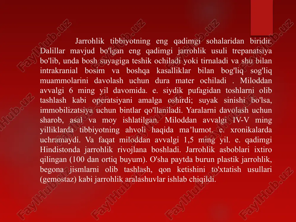 esses, laparoskopik texnika , rentgen endovaskulyar jarrohlik, shuningdek molekulyar jarrohlik foydalanilgan adabiyotlar https://ru.wikipedia.org/wiki https://stormoff.ru/catalog/khirurgia/khirurgicheskoe-oborudovaniie https://cyberleninka.ru/article/n/hirurgicheskoe-ustroystvo-dlya-drenirovaniya-polostey-s-vyazkim-neodnorodnym-soderzhimym-i-gazom https://tdlider.kz/p60877881-edinstvennoe-hirurgicheskoe-ustrojstvo.html e’tiboringiz uchun rahmat image2.png image3.png image4.png image5.png image6.png image7.png image8.png image9.jpeg image10.jpeg image11.jpeg /docprops/thumbnail.jpeg