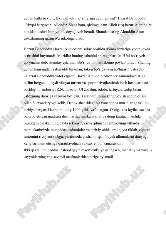 ya qilingach, mahalliy va xorijlik sayyohlarning eng sevimli maskanlaridan biriga aylanadi. tuproqqa qorilayotgan tarix: denovdagi tarixiy madrasa e’tiborga muhtoj denov shahridagi said otaliq madrasasi xvi asrda xo‘ja alouddin attorga atab bunyod etilgan. bu ulug‘ zot xalq orasida shayx attori valiy nomi bilan shuhrat qozongan. alouddin attor bahouddin naqshbandiyning kiyovi bo‘lib, tariqat ta’limotini keng yoyish maqsadida denovga ko‘chib kelgan va shu yerda vafot etgan. manbalarga ko‘ra, madrasa u kishining o‘g‘illari va nevaralari tomonidan 26 yil davomida qurilgan. o‘ziga xos loyiha asosida qurilgan madrasa asrlar davomida ilmu urfon, ma’rifat maskani sifatida xalqimizga xizmat qilgan. bu yerda tahsil olgan tolibi ilmlar orasidan ne-ne ulug‘ olimu fuzalolar yetishmagan deysiz?! surxondaryo viloyatining denov shahrida asrlar davomida ma'rifat maskani sifatida xizmat qilib kelgan said otaliq madrasasi qayta rekonstruksiya qilinadi. bu haqda uza xabar bermoqda. ushbu madrasa xvi asrda xo‘ja alouddin attorga atab bunyod etilgan. ul zot xalq orasida shayx attori valiy nomi bilan mashhur bo‘lgan. alouddin …