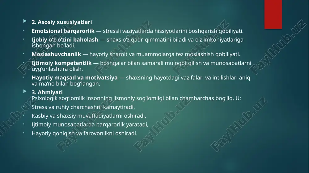 th psychology, 19(9), 1187–1196. https://doi.org/10.1177/1359105313488570 4. iacovides, a., fountoulakis, k. n., kaprinis, s., & kaprinis, g. (2003). the relationship between job stress, burnout and clinical depression. journal of affective disorders, 75(3), 209-221. https://doi.org/10.1016/s0165- 0327(02)00012-3 e’tiboringiz uchun rahmat image6.png image7.png image8.png image9.png image2.png image3.png image4.png image5.png /docprops/thumbnail.jpeg
