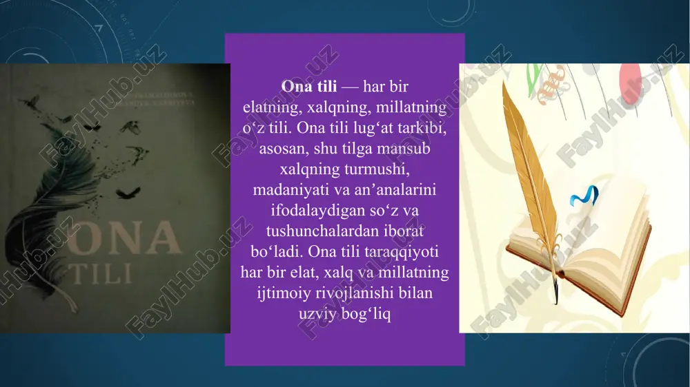 ik tuzilishi: oʻzbek tilining grammatik tuzilishi aglyutinativ tipga mansub. bu shuni anglatadiki, soʻzlarga affikslar (qoʻshimchalar) qoʻshish orqali yangi ma'nolar hosil qilinadi. masalan: "kitob" (kitob), "kitoblar" (kitoblar), "kitobim" (mening kitobim), "kitoblarim" (mening kitoblarim). 4. o'ziga xos so'zlar va iboralar: oʻzbek tilida boshqa tillarda uchramaydigan oʻziga xos so'zlar va iboralar mavjud. masalan: "qo'ng'iroq", "choyxona", "doʻppi", "beshik", "kelin". bu soʻzlar oʻzbek madaniyatining ajralmas qismi hisoblanadi. 5. dialektlarining xilma-xilligi: oʻzbek tilida turli dialektlar mavjud. har bir viloyatning oʻziga xos lahjasi, soʻzlari va talaffuzi bor. bu esa oʻzbek tilining boyligini yanada oshiradi. oʻzbek tilining go'zalligi: oʻzbek tili nafaqat oʻziga xos, balki goʻzal til hamdir. uning goʻzalligi quyidagilarda namoyon boʻladi: soʻzlarning ma’nodorligi: oʻzbek tilidagi har bir soʻz chuqur ma'noga ega. ular orqali odamlarning his-tuygʻulari, fikrlari va dunyoqarashi aniq va ta’sirchan ifodalanadi. iboralarning obrazliligi: oʻzbek tilida ko'plab obrazli iboralar mavjud. ular nutqni yanada jonli va qiziqarli qiladi. masalan: "ogʻzidan asal tomadi", "koʻzi tushdi", "yuragi orziqdi". she’riyatning nafosati: …