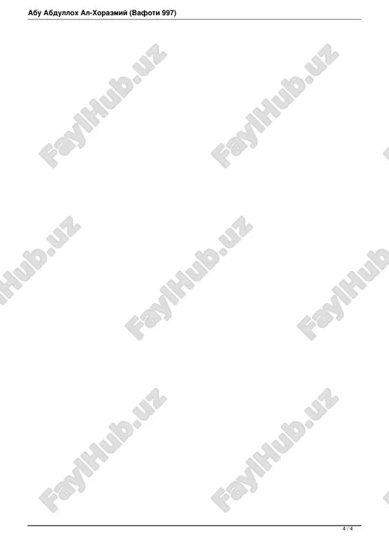 gan maoshlari, 2 / 4 abu abdulloh al-xorazmiy (vafoti 997) irrigatsiya shahobchacharida foydalaniladigan atamalar, kanal xillari, suv uskunalari, ikki daryo (sirdaryo va amudaryo.— r. b.) oralig'idagi sug'orish tizimlari haqidagi ma'lumotlarni yoritib berishi bilan muhimdir. asarning tarix bo'limida afsonaviy podshohlardan boshlab, tartib bilan turli davr va mamlakatlar maliklari, umaviylar va abbosiylar xalifaligi, islomgacha bo'lgan davrdagi yaman tarixi, rum va yunon tarixi haqida mu.fassal ma'lumotlar keltirilgan. o'rta asrlarda odamlar jamoasini tabaqalarga bo'linishi ham shu bo'lim-da zikr etiladi. an'anaviy bo'lmagan - «arab bo'lmagan» ilmlar. bu ilmlar qatorida birinchi bo'lib falsafa qayd etilib, unda ushbu ilm atamalarining sharhi bilan bir qatorda ilmlar tasnifi masalasi yoritilgan. arastuning mantiqqa oid kitoblari sharhi xorazmiy asarining mantiq bo'limida o'z aksini topali. unda muallif yaqin va o'rta sharq hamda markaziy osiyodagi ushbu ilm haqidagi ma'lumotlar, oldinga surilgan ajoyib g'oyalardan foydalanib, ularni yanada boyitdi. asarning tabiiy ilmlarga oid bo'limlari o'rta asr sharqida ilmiy yuksalish darajasini o'rganish nuktai nazaridan nihoyatda ma'lumotlarga …