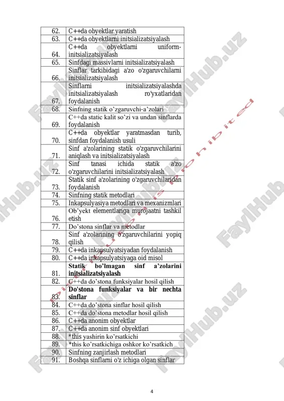 o‘lsin 140. universitet nomli sinf yarating. tarkibida ikki xil konstruktor bo‘lsin 141. kafedra nomli sinf yarating. tarkibida ikki xil konstruktor bo‘lsin 142. maktab nomli sinf yarating. tarkibida ikki xil konstruktor bo‘lsin 143. kitob nomli sinf yarating. tarkibida ikki xil konstruktor bo‘lsin 144. noutbuk nomli sinf yarating. tarkibida ikki xil konstruktor bo‘lsin 145. fakultet nomli sinf yarating. tarkibida ikki xil konstruktor bo‘lsin 146. guruh nomli sinf yarating. tarkibida ikki xil konstruktor bo‘lsin 147. kutubxona nomli sinf yarating. tarkibida ikki xil konstruktor bo‘lsin 148. xodim nomli sinf yarating. tarkibida ikki xil konstruktor bo‘lsin 149. korxona nomli sinf yarating. tarkibida ikki xil konstruktor bo‘lsin 150. shahar nomli sinf yarating. tarkibida ikki xil konstruktor bo‘lsin 151. viloyat nomli sinf yarating. tarkibida ikki xil konstruktor bo‘lsin 152. futbol komandasi nomli sinf yarating. tarkibida ikki xil konstruktor bo‘lsin 7 153. dekanat nomli sinf yarating. tarkibida ikki xil konstruktor bo‘lsin 154. shifoxona nomli sinf yarating. tarkibida ikki …