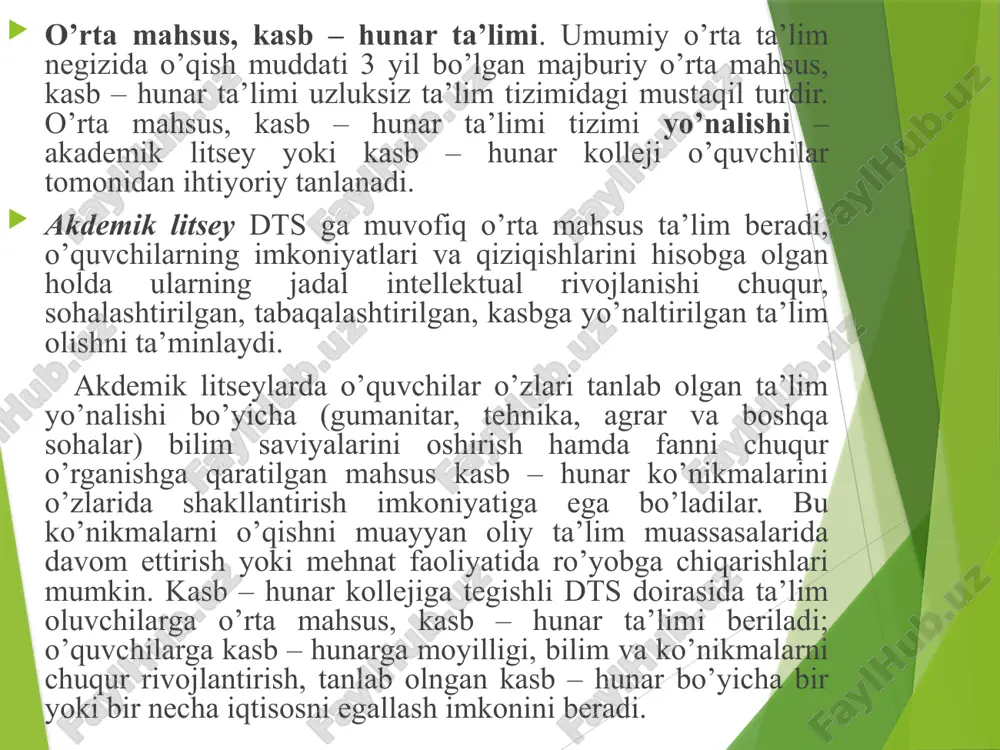 larida va ilmiy – tadqiqot muassasalarida (aspirantura, ad’yunktura, doktorantura, mustaqil tadqiqotchilik) olish mumkin. oliy o’quv yurtidagi keyingi ta’lim bosqichlarida (aspirantura, doktorantura) dissertatsiya himoyachi bilan yakunlanadi. aspirantura – oliy o’quv yurtidan keyingi ta’lim bosqichi bo’lib, magistrlik negizida uch yil (to’rt yil sirtqi) davom etadi. aspirantura uttning tarkibiy qismi, oliy malakali ilmiy va ilmiy pedagogik kadrlaar (fan nomzodlari) tayyorlash shakli. bu darajaning maqsadi muayyan mutahassislik bo’yicha oliy toifali ilmiy va ilmiy pedagogik kadrlarni shakllantirishdan iborat. dissertatsiyani muvaffaqtyatli himoya qilganlarga “fan nomzodi” ilmiy darajasi beriladi. doktorantura – yagona utt ning oliy malakali va ilmiy pedagogik kadrlr tayyorlashga yo’naltiradigan aspiranturadan keyingi tarkibiy qismidir. doktorantura – fan nomzodi ilmiy darajasi negizida 3 yil davom etadigan, dissertatsiya himoya qilish bilan yakunlanadigan uzluksiz t’lim tizimining bosqichlaridan biri. u oliy malakali ilmiy va ilmiy pedagogik kadrlar (fan doktorlari) tayorlash shakli. yakuniga ko’ra tanlangan mutahassislik bo’yicha “fan doktori” ilmiy darajasi beriladi o’zr va uttning tarkibiy qismi va oliy bosqichi. …