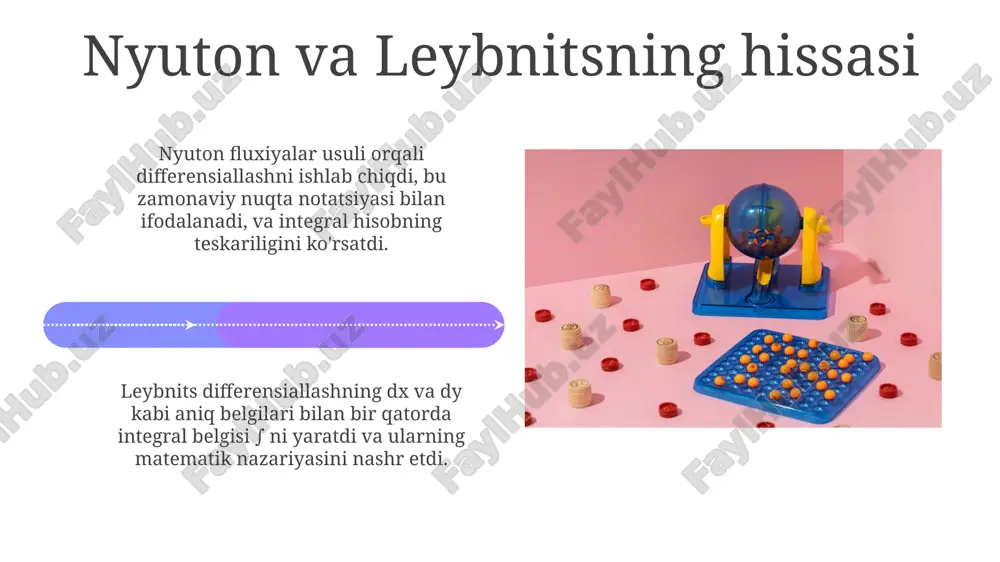lari sezilarli darajada yaxshilandi, bu esa ko'plab amaliy masalalarni modellashtirish imkonini berdi. sonli usullarning rivojlanishi runge-kutta usullari 19-20-asrlarda ishlab chiqilgan bo'lib, turli tartibli differensial tenglamalarni yuqori aniqlikda yechish imkonini berdi, bu esa katta ahamiyatga ega. 18-asrda euler differensial tenglamalarni sonli yechishda yaqinlashuv usullarini ishlab chiqdi, bu sonli usullar rivojlanishida muhim qadam bo'ldi. zamonaviy differensial tenglamalar nazariyasi zamonaviy nazariya chiziqli bo'lmagan tenglamalarga katta e'tibor qaratadi, masalan, navier-stokes tenglamalari suyuqlik dinamikasida muhim rol o'ynaydi va ularning yechimlari murakkab. bifurkatsiya nazariyasi differensial tenglamalar yechimlarining sifat jihatidan o'zgarishini, parametrlar o'zgarishi bilan yechimlarning barqarorligini o'rganadi va bu matematik modellashtirishda zarurdir. amaliyotda differensial tenglamalar differential tenglamalar, masalan, **parvoz trayektoriyasini** modellashtirish uchun aerokosmik muhandislikda qo'llaniladi, raketa tezligini, **balandligini** hisoblash imkonini beradi. iqtisodiyotda **black-scholes tenglamasi** kabi differensial tenglamalar aktivlarning narxini aniqlashda muhim rol o'ynaydi va **moliyaviy derivativlarni** baholashda yordam beradi. e'tiboringiz uchun rahmat image4.png image5.jpg image6.jpg image7.jpg image8.jpg image9.jpg image10.jpg image11.jpg image12.jpg image13.jpg image14.jpg image15.jpg image16.jpg image17.jpg image18.jpg …