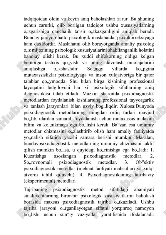 antiqiy fikrlash, muammolarni hal qilish, til qobiliyatlari va xotira kabi sohalarda ishlashni baholash uchun ishlatiladi. intellekt testlari odamlarning o’rganish qobiliyati, analitik fikrlash qobiliyatlari va hatto potentsial akademik muvaffaqiyatlari haqida ma’lumot berish uchun ishlatiladi. shaxs testlari — insonning ichki xususiyatlarini, xarakterini, his-tuyg‘ularini va boshqalar bilan munosabatini o‘lchaydigan psixologik testlardir. bu testlar kimligimiz va qanday yo‘nalishda rivojlanishimiz mumkinligini bilishga yordam beradi. qobiliyat testlari — insonning fikrlash, muammolarni hal qilish, o‘rganish va axborotni qayta ishlash imkoniyatlarini baholashga mo‘ljallangan psixologik vositalardir. bu testlar odatda insonning tug‘ma yoki rivojlangan intellektual salohiyatini aniqlashga yordam beradi. qobiliyat testlari orqali insonning bilimga ega bo‘lish darajasi emas, balki qancha tez va samarali o‘rganishi mumkinligi o‘lchanadi. wechsler testi – bu dunyodagi eng mashhur va ishonchli psixodiagnostik usullardan biri bo‘lib, aqliy salohiyatni har tomonlama baholash uchun mo‘ljallangan. u bolalar (wisc) va kattalar (wais) uchun maxsus variantlarda qo‘llaniladi va faqat umumiy iq darajasini emas, balki kognitiv funksiyalarning batafsil tahlilini taqdim etadi. veksler …