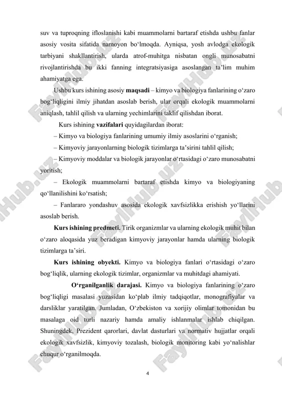 izimlarda muhim rol oʻynaydi. ushbu elementlar oʻzaro kimyoviy bogʻlanishlar orqali murakkab molekulalarni hosil qiladi va bu molekulalar organizmda zarur biologik funksiyalarni bajaradi. molekulalar esa atomlarning oʻzaro bogʻlanishi orqali hosil boʻladi. har bir biologik jarayon molekulalarning oʻzaro taʼsiri orqali amalga oshiriladi. masalan, oqsillar (proteinlar), nuklein kislotalar (dnk va rnk), karbongidratlar va lipidlardan iborat molekulalar tirik organizmlarda energiya ishlab chiqarish, maʼlumot saqlash, va boshqa koʻplab muhim vazifalarni bajaradi. bu molekulalar turli biologik jarayonlarda kimyoviy bogʻlanishlar orqali bir-biriga taʼsir koʻrsatadi. oqsillar, masalan, fermentlar sifatida kimyoviy reaktsiyalarni tezlashtiradi yoki kataliz qiladi. kimyoviy bogʻlanishlar molekulalar oʻrtasidagi oʻzaro taʼsirlarni belgilaydi. kovalent bogʻlanish, masalan, atomlar oʻzlarining elektronlarini birgalikda boʻlishib mustahkam bogʻlanishlar hosil qiladi. bu turdagi bogʻlanishlar biologik molekulalarda keng tarqalgan, chunki ular yuqori mustahkamlik va barqarorlikni taʼminlaydi. dnk molekulasi kovalent bogʻlanishlar orqali oʻzining ikkita zanjirli strukturasini tashkil etadi. boshqa tomondan, ionli bogʻlanishlar molekulalar oʻrtasida zaryadlar yordamida bogʻlanishni taʼminlaydi va koʻplab biologik jarayonlarda, masalan, minerallarni tashish yoki tuzlarning …