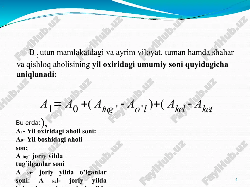 +2 yilga kelib: i18= i17p17 i18= 378699641=3772 kishi n+3 yilga kelib: i19= i18p18 i19= 377299600=3757 kishi n+4 yilga kelib: i20= i19p19 i20= 375799562=3740 kishi qolar ekan 19 dunyo aholisi 2050 yilga borib 9,7 milliardga erishishi rejalashtirilmoqda. bugungi kunda dunyo aholisi 7,3 milliard, 2030 yilga borib bmt desa yangi hisobotga ko'ra 2050 yilda 9,7 milliard, 2100 yilda 11,2 milliard, "jahon aholishunoslik istiqbollari 8,5 mlrdga erishishi kutilmoqda: "kelgusi yillarda ochmoq mumkin bo’lgan demografik o'zgarishlar, shuningdek, ular barqaror rivojlanishga erishish uchun ayrim qiyinchiliklar va imkoniyatlarni tushunish, yangi rivojlantirish dasturi ishlab chiqish va amalga oshirishda muhim rol o'ynaydi", dedi ijtimoiy aloqalar iqtisodiy bmt bosh –secretari, wu hongbo. 20 eng rejalashtirilgan dunyo aholisining o'sishi asosan afrikada, yuqori unumdorligi mamlakatlar yoki allaqachon katta aholi qisqa ro'yxatiga tegishli. keltirilgan, hindiston, nigeriya, pokiston, kongo demokratik respublikasi, efiopiya, tanzaniya birlashgan respublikasi, amerika qo'shma shtatlari (aqsh), indoneziya va uganda: 2015-2050 davomida dunyodagi aholining o'sish yarmi, ularning hissasi hajmiga ko'ra umumiy …