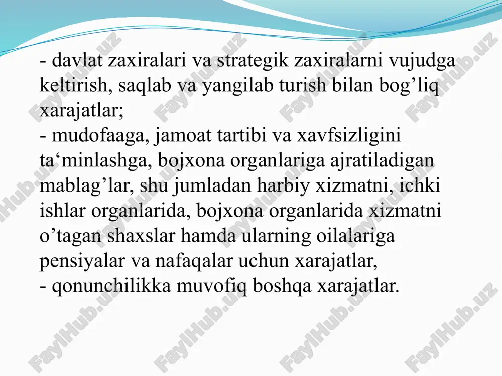 , har bir vazirlik, davlat qo'mitasi, idorasi yoki alohida byudjet tashkilotiga ajratilgan byudjet mablag'lari maqsadli belgisiga ko'ra xarajatlarning aniq turlari bo'yicha aniqlashtiriladi. masalan, byudjet tashkilotiga ajratilgan byudjet mablag'lari ish haqi, kommunal xizmatlar haqini to'lash, joriy ta‘mirlash, asbob-uskunalar va jihozlar, oziq-ovqat, dori-darmon sotib olish kabi xarajat turlari (muassasaning xarajatlar smetasiga kiritilgan xarajatlar turlari) bo'yicha rejalashtiriladi va moliyalashtiriladi. hududiy belgisiga ko‘ra, byudjet xarajatlari markaziy va mahalliy hokimiyat organlarining xarajatlariga bo'linadi. markaziy hukumat xarajatlari odatda davlat byudjetining respublika byudjetidan amalga oshiriladi va davlat ahamiyatidagi tadbirlarni moliyalashtirishga safarbar etiladi. mahalliy hokimiyat organlari esa hududiy va mahalliy ehtiyojlardan kelib chiqib, byudjet xarajatlarini qoraqalpog'iston respublikasi byudjeti, toshkent shahar va viloyatlar, shuningdek, shahar, tuman byudjetlari mablag'laridan amalga oshiradilar. o’zbekiston tarixda ilk marotaba 2019 yil 1 milliard dollarlik yevroobligatsiyalarni joylashtirdi. qarz obligatsiyalarini yopish muddati 2024 va 2029 yil fevral oylari etib belgilandi. o‘zbekiston avvaliga obligatsiyalar daromadliligini 5,3 -6% miqdorida belgilagan edi, ammo talabning yuqoriligi sababli foiz stavkalari qayta …