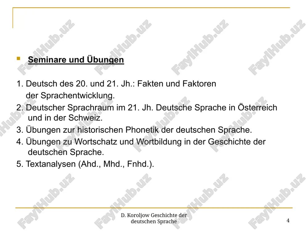 chen sprache“ aus der ddr (1984) verbindet eine zusammenhängende darstellung der historischen entwicklung der sprache mit einem grammatischen teil. sie räumt aus materialistischer sicht der jeweiligen politisch-sozialökonomischen situation einen besonderen platz ein. 16 d. koroljow geschichte der deutschen sprache in der neueren diskussion um diachronische prozesse hat sich der begriff „sprachwandel“ fest etabliert. der begriff „sprachwandel“ bezeichnet die schon geordnete „vielfalt der ständig verlaufenden prozesse der umgestaltung, des verlusts und der neubildung sprachlicher elemente“. 17 d. koroljow geschichte der deutschen sprache theorien zum sprachwandel in der stammbaumtheorie (august schleicher 1863) verschmelzen die genealogischen auffassungen der antike mit den organologischen und biologistischen vorstellungen des 19. jh. danach haben sich die indogermanischen sprachen durch spaltung aus einer ursprache entwickelt. abhängigkeiten und sprachverwandtschaften lassen sich in form eines stammbaums darstellen. 18 d. koroljow geschichte der deutschen sprache die wellentheorie (johannes schmidt 1872) erklärt den sprachwandel wie folgt: von bestimmten politisch-geografischen zentren gehen neuerungen …
