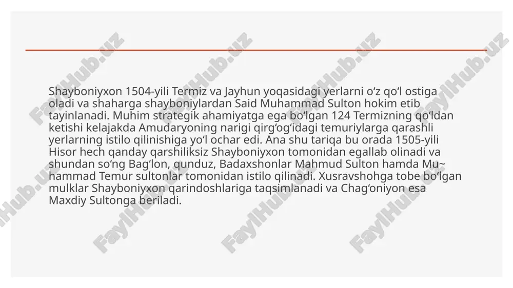 ga nayman urug‘idan bo‘lgan ne’matullo to‘qsaboni tayinlaydi. sheralixon bu orada ne’matulloning termizga kelishini kutmasdan sherobod qal’asiga ketib qoladi. ana shu qo‘ng‘irot urug‘ining umumiy yig‘ilishida aniq bir fikrga kelisha olmaslik tufayli, bu qavm axdi ikkiga bo‘linadi: ularning bir qismi sheralixonni yoqlab sherobodga ketishadi, qolganlari o‘z joylari termizda qolishadi. termiz shahri o‘z tarixining eng qora kunlarini boshidan kechirayotganda vohada yangi markaz shakllana boshlaydi. keyinchalik buxoro amirligining yangi hududiy birligi sherobod bekligi tashkil qilinadi. xudsi shu davrda chag‘oniyon (budrach)ning batamom tushkunlikka yuz tutishi oqibatida qizilsuvning yuqori havzasida yangi shahar dexi nav (denovyangi qishloq) shakllanadi. surxon vohasidagi siyosiy hayot xviii asrning birinchi yarmidan boshlab mang‘itlar sulolasi bilan bog‘liq holda kechadi. bu davr tarixchisi muhammad vafo ma’lumotlariga qaraganda, mang‘itlar sulolasi asoschisi muhammad rahimxon vohaga uch marta yurish qilgan. birinchi jang pashxurd qishlog‘i atrofida yuz beradi, ikkinchi yurishda muhammad rahimxon sherobod qal’asini egallab, 3 ming ot, 500 tuyaga ortilgan qimmatbaho mollar va 20 ming tillo tangani …