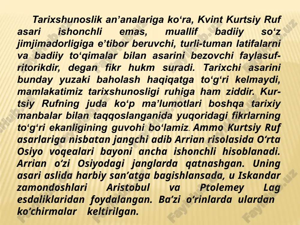 ning tadqiqotlarida qang‘davlati, uning aholisi, qo‘shni davlatlar bilan aloqasi, iqtisodiy va madaniyhayoti batafsil yoritilgan. sirdaryoning o‘rta oqimida yashovchixalqlar haqida ma’lumot beruvchi eng qadimgi manba “avesto” hisoblanadi.uning ilk qismlari (yasht va gotlar)da “tur” yoki “danay turlari” deb ataluvchietnonimlar eslatiladi. v. v. bartold turlarni markaziy osiyoda yashovchieron tilida so'zlovchi xalqlar, deb izoh beradi. v. i. abaev “avestoda tilgaolingan turlarni markaziy osiyo saklari bilan, danay turlarini esa sirdaryobo‘ylarida yashovchi saklar bilan tenglashtiradi. “avesto’’da qanqa, qang‘ayoki qang‘dez toponimlari ham qayd etiladi. qadimgi eron tilida yozilganmanbalarda “sak” va “skif” etnik nomlari uchraydi. sirdaryoning o'rta oqimi vauning shimolidagi hududlarda yashovchi saklar antik davrning tarixchi vageograflariga ham ma’lum bo‘lgan. gerodotning “tarix” asari. galikaniaslik gerodot — mil. avv.v asrda yashagan yunon tarixchisi bo‘iib, garchi o‘zi bayon qilayotgan voqealarustida chuqur mulohaza yuritmasa ham, ularni to‘g‘ri ifodalashi, o‘zga xalqlarva mamlakatlar tarixiga hurmat nuqtai nazaridan qarashi bilan ba’zitarixchilardan ajralib turadi. gerodotning asarida markaziy osiyoning qadimiyxalqlari bo‘lmish agrippiylar, issedonlar, massagetlar, skiflar, daylar …