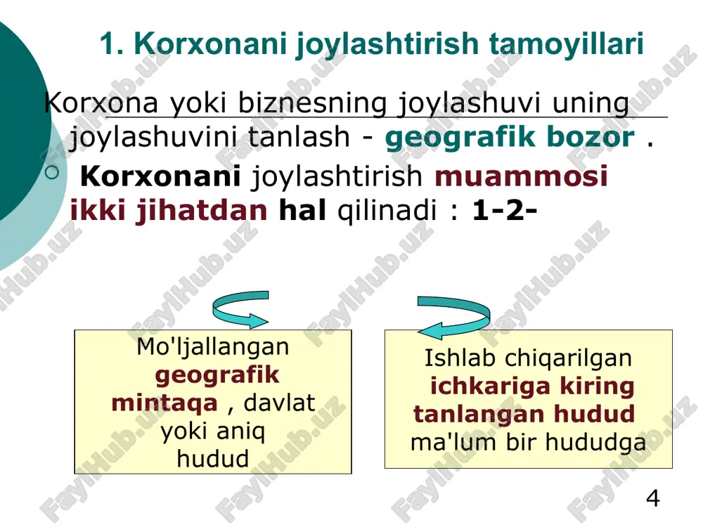 ajmiga ta'sir etuvchi omillar 2 - samarasiz - xarajatlarni o'z ichiga oladi: nazorat qilish, ofisga texnik xizmat ko'rsatish, reklama, tranzaksiya xarajatlari va hokazo ushbu xarajatlar ishlab chiqarish hajmiga bog'liq emas va tashkilot xo'jalik yurituvchi sub'ekt sifatida faoliyat yuritar ekan, mahsulot ishlab chiqaradimi yoki yo'qmi, u doimo uprga ega bo'ladi . 20 4. tashkilot faoliyati doirasini asoslash yangi tashkil etilgan va ular uchun yangi bo'lgan mahsulot bozorlariga kiruvchi tashkilotlar har bir mahsulot turi uchun ularning zararsizligini ta'minlaydigan minimal ishlab chiqarish hajmlarini belgilashlari kerak. buning uchun zararsizlik nuqtasini (bpu) hisoblang - ishlab chiqarishning minimal hajmi ( tabiiy birliklarda ), bunda tashkilot o'zini "nol foyda" bilan ta'minlaydi. 21 4. tashkilot faoliyati doirasini asoslash zararsizlik nuqtasiga yetganda ishlab chiqarilgan mahsulotlarni sotishdan olingan daromad ularni ishlab chiqarish va sotish xarajatlariga teng: bp=c=i post +on* i1 ac zararsizlik nuqtasini ( he ) formula yordamida tbu = va post / (c - i1 ac ) 22 4. …