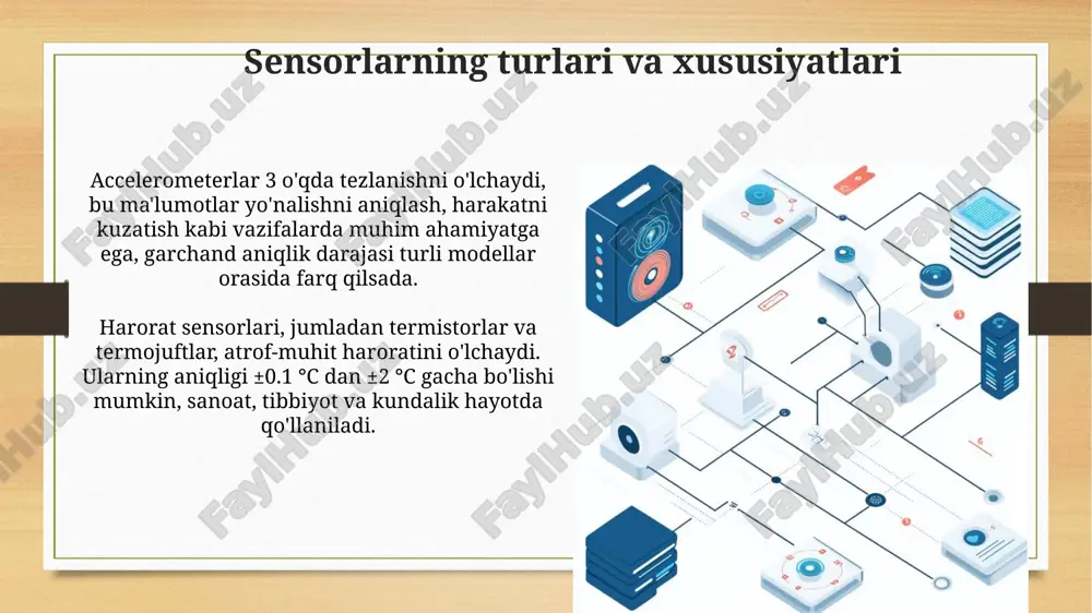 hda kuzatib borish, xatoliklarni aniqlash uchun oldindan belgilangan chegaralarga nisbatan taqqoslash muhimdir. bulutga asoslangan qayta ishlash bulutga asoslangan qayta ishlash 100% moslashuvchanlikni taklif etadi, chunki resurslar talabga qarab dinamik ravishda o'lchamlash imkonini beradi, bu esa ortiqcha xarajatlarni kamaytiradi. bulut yordamida sensor ma'lumotlarini qayta ishlashda ma'lumotlar xavfsizligini ta'minlash uchun 128-bitli aes shifrlash kabi kuchli shifrlash usullari qo'llaniladi. sensorli tarmoqlar sensorli tarmoqlar ko'plab kichik sensor nodlaridan iborat bo'lib, ularning har biri har xil turdagi ma'lumotlarni yig'ish uchun mo'ljallangan, masalan, harorat, bosim va namlik. ushbu tarmoqlar ko'pincha simsiz aloqa protokollari orqali ma'lumotlarni markaziy bazaga uzatadi, bu erda ma'lumotlar 24/7 rejimida tahlil qilinadi va qayta ishlanadi. dasturiy ta'minot va vositalar sensor ma'lumotlarini qayta ishlash uchun python dasturlash tili, ayniqsa numpy va pandas kutubxonalari, ma'lumotlarni tahlil qilish va boshqarish uchun keng qo'llaniladi hamda moslashuvchanlikni ta'minlaydi. matlab sensor ma'lumotlarini qayta ishlash uchun yana bir mashhur vosita bo'lib, signalni qayta ishlash, tasvirlash va modellashtirish uchun ko'plab funktsiyalarni …