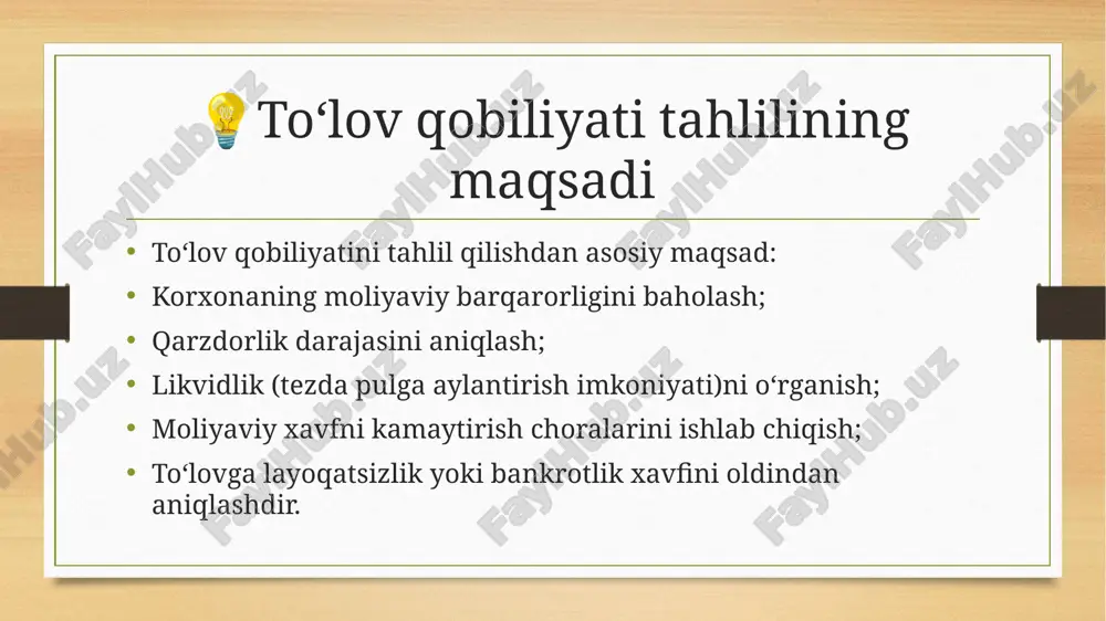 a emas” kichik guruhiga mansub boʻladi. 14. iqtisodiy nochor korxonalar roʻyxatiga yangi tashkil etilgan va (yoki) qayta taʼmirlanayotgan, jumladan, kredit hisobiga (boshlangʻich davrda quvvatlarni ishga tushirguncha xarajatlar foydadan ortiq boʻladi) taʼmirlanayotgan korxonalar kirmaydi. 15. ushbu hujjat bilan tasdiqlangan iqtisodiy nochorlikni belgilovchi koeffitsiyentlarning meʼyoriy qiymatlari barcha tarmoqlar uchun yagona boʻlib, qoʻmita va oʻzbekiston respublikasi moliya vazirligi bilan kelishilgan holda alohida tarmoqlarning oʻziga xos xususiyatlarini hisobga olib, ularni hisoblash usuli oʻzgartirilishi mumkin. e’tiboringiz uchun rahmat image5.png image6.png image7.png image8.png image9.png image3.png image4.png /docprops/thumbnail.jpeg