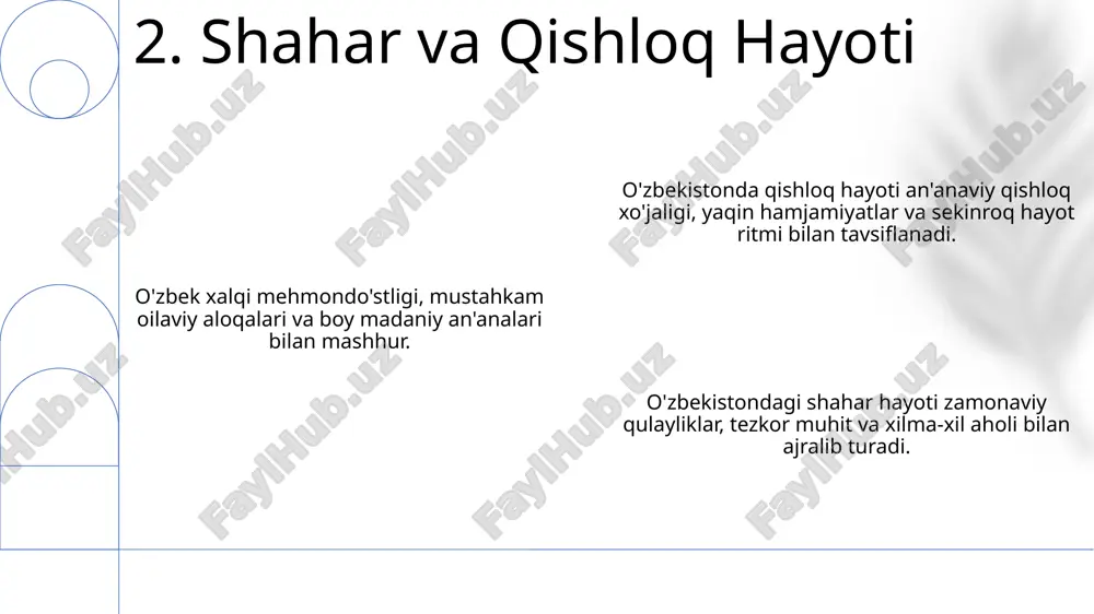 iy o'zgarishlarini tushunishga qaratilgan. o'zbekistonda ijtimoiy o'zgarishlar modernizatsiya jarayonlari, jumladan iqtisodiy rivojlanish va siyosiy islohotlar ta'sirida sodir bo'ldi. 16. ijtimoiy o'zgarishlar va modernizatsiya turk tili oilasi, o'g'uz tarmog'i, turk va ozarbayjon tillariga yaqin. boy og'zaki an'analar, sufi ta'siri, kuchli oila aloqalari, o'ziga xos musiqa va raqs. ko'chmanchi chorvadorlik kelib chiqishi, o'rta osiyodan ko'chish, mahalliy madaniyatlar bilan aralashish. 17. til merosi e'tiboringiz uchun rahmat @taqdimot_robot image1.png image2.png image3.png image4.png image5.png image6.png image7.png image8.png image9.png image10.png image11.png image12.png image13.png image14.png image15.png image16.png image17.png image18.png