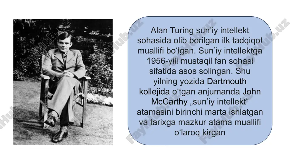 ish texnologiyalarida si asosiy rol o‘ynaydi. 4. mashinasozlik va chuqur o‘qitish • mashina o‘qitish (machine learning) va chuqur o‘qitish (deep learning) algoritmlari turli masalalarni hal qilish uchun qo‘llaniladi: yuzni aniqlash, ob-havo prognozi qilish, transport harakatini boshqarish va boshqalar. 5. robototexnika va avtomatlashtirish • robototexnika sohasida si texnologiyalari robotlarning atrof-muhitni tushunishi va mustaqil harakat qilishida yordam beradi. bunda informatikada algoritmlar va dasturiy ta’minot muhim o‘rin tutadi. 6. kiberxavfsizlik • sun’iy intellekt xakerlik hujumlarini aniqlash, tahdidlarni baholash va xavfsizlik tizimlarini avtomatlashtirishda qo‘llaniladi. 7. kompyuter ko‘rish • informatikada kompyuter ko‘rish texnologiyalari yordamida tasvirlar va videolarni tahlil qilish, ularni tanish va kategoriyalarga ajratish amalga oshiriladi. bu texnologiyalar si algoritmlariga asoslanadi. 8. sog‘liqni saqlash va bioinformatika • tibbiyotda kasalliklarni tashxislash, gen ma’lumotlarini tahlil qilish va dori vositalarini ishlab chiqishda sun’iy intellektning o‘rni katta. sun’iy intellektning salbiy tomonlari. sun’iy intellekt (si) texnologiyalarining rivojlanishi turli sohalarda katta yutuqlar keltirgan bo‘lsa-da, uning bir qancha salbiy tomonlari va xavflari …