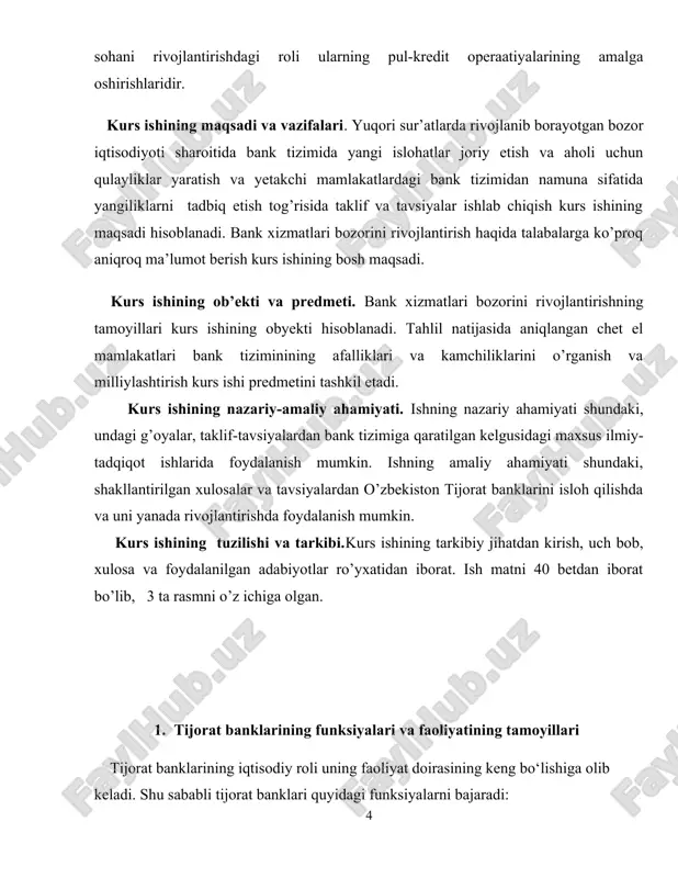 aslik xavfi darajasini kamaytirishi mumkin. iqtisodiy tizimni qayta qurish uchun asosan va birinchi galda ichki xo‘jalik jamg‘armalariga tayanish lozim. tijorat banki mo liya bozoriga kredit resurslariga talab bilan kirar ekan, nafaqat iqtisodiyotda mavjud bo‘lgan barcha jamg‘armalarni maksimal darajada yig‘ishga, balki joriy iste’molni chegaralash bilan jamg‘armani shakllantirishga samarali ta’sir ko‘rsatmog‘i lozim. jamg‘arma mablag‘larni shakllantirishda tijorat banklari depozit siyosatining ta’siri katta. omonatchilarga yuqori foizlardan tashqari, bank kred itlariga yuqori kafolat va ishonchlilik kerak. omonatlarni qo‘yishda xavfsizlik bilan bir qatorda mijoz tijorat banki faoliyati haqida yetarlicha ma’lumotga ega bo‘lishi va bu bilan u bankning moliyaviy ahvoliga baho bera olishi mumkin. tijorat banklari faoliyatida asosiy o‘rinni korxona, tashkilotlarni, aholini va turli subyektlarni kreditlash egallaydi. kreditlash jarayonini tashkil qilishda bank moliyaviy vositachi rolini o‘ynaydi. u bo‘sh turgan mablag‘larni jalb qiladi va o‘z nomidan mijozlarga vaqtincha foylanishga beradi. bank krediti hisobidan iqtisodiyotning muhim tarmoqlari – sanoat, qishloq xo‘jaligi, savdo va boshqalar moliyalashtiriladi va ishlab chiqarishni kengaytirishga …