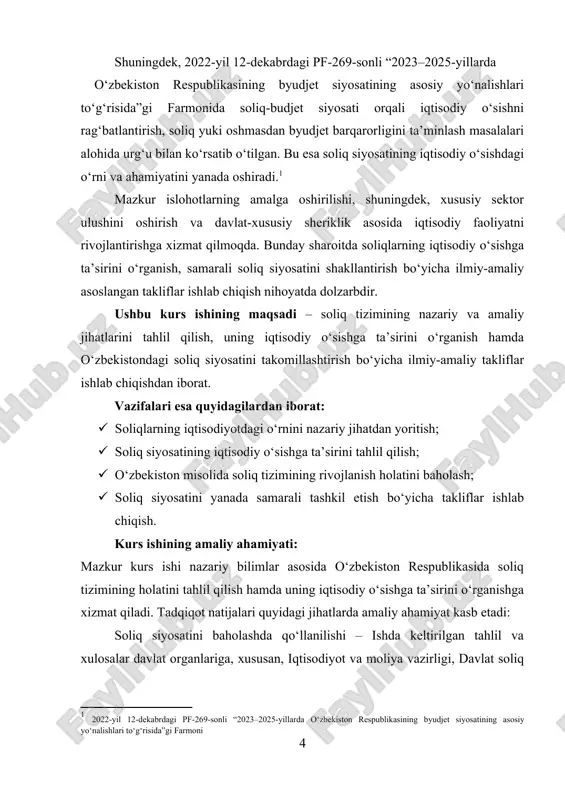 olash 1.1. soliq tushunchasi, mohiyati va vazifalari. soliq turlarining tasnifi va ularning iqtisodiyotdagi o‘rni. soliqlar davlat budjetining asosiy daromadi va faoliyatining davomiyligi bilan bevosita bog‘liqdir. shu o‘rinda soliq kategoriyasi davlatni iqtisodiy siyosati orqali iqtisodiy voqelik sifatida yuzaga chiqishini ta’kidlash lozim. soliq tushunchasi tor ma’noda davlat ixtiyoriga soliq to‘lovchilardan majburiy tartibda undiriladigan pul tushumlarini ifodalaydi. soliqlarning amal qilishini bozor iqtisodiyotiga o‘tish sharoitida ikki holat bilan ifodalash mumkin: birinchidan, davlatning qator vazifalarini mablag‘ bilan ta’minlash zarurligi, ikkinchidan, bozor iqtisodiyoti qonun-qoidalari. ushbu tezisda soliq ma’muriyatchiligi orqali soliqbyudjet siyosatini samarali rivojlantirish istiqbollari haqida ma’lumot berilgan. soliqlar to‘g‘risidagi qarashlar tarixan obyektiv va subyektiv omillarning ta’sirida shakllangan. soliqlarga doir turli ta’riflarni tahlil qilish, ularning aniq iqtisodiy-ijtimoiy taraqqiyotlar jarayonidagi mohiyatini asoslash, soliqlarning iqtisodiy rolini va soliq qonunchiligiga asos bo‘lgan soliq tamoyillarini belgilash hamda soliq tizimida, jamiyat taraqqiyotida mavjud bo‘lgan soliqlarning tutgan o‘rnini aniqlash zarurdir. chunki, davlat paydo bo‘lishi bilan soliqlar jamiyatdagi iqtisodiy munosabatlarning zaruriy talablaridan biri hisoblanib …